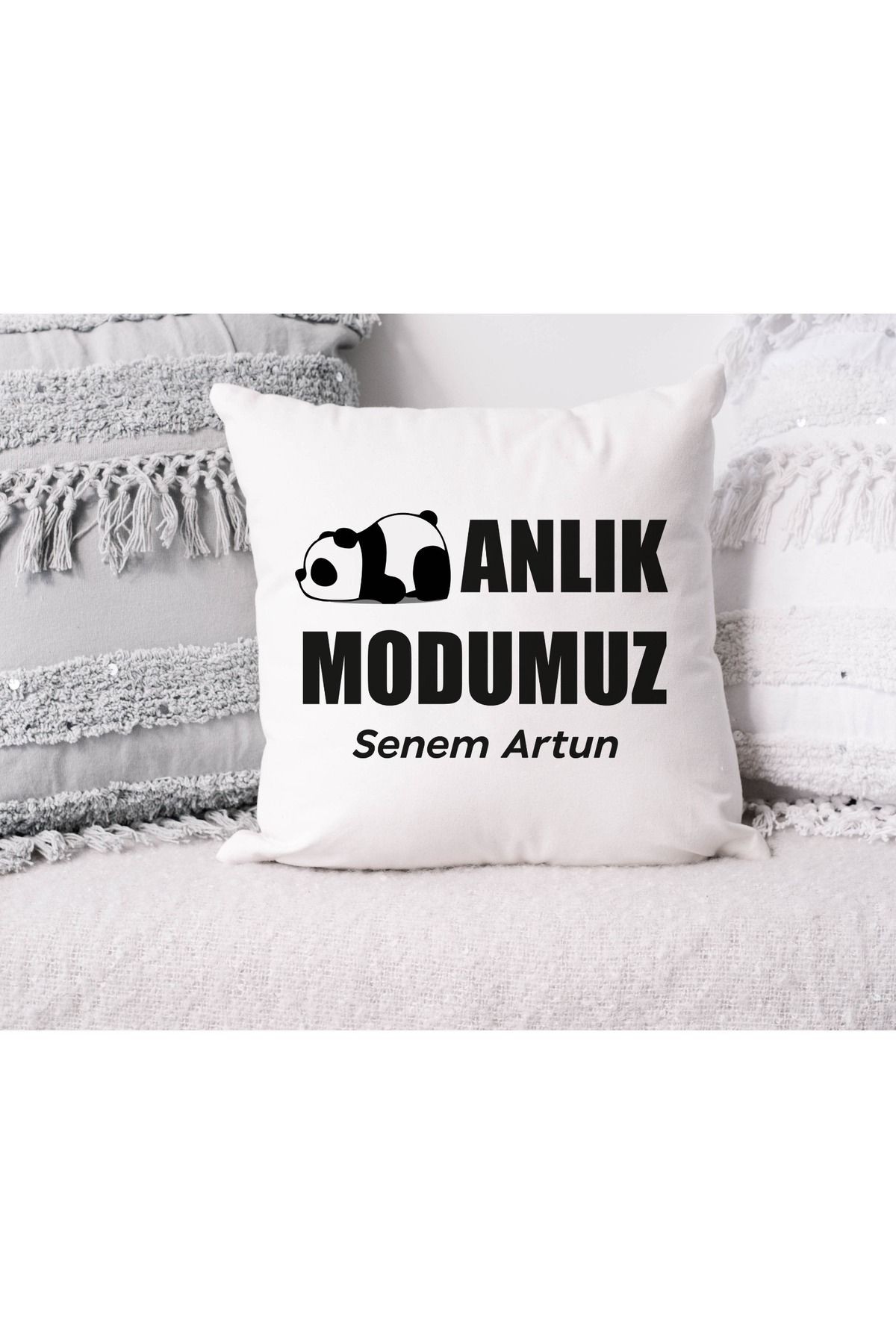 Anlık Modumuz Kişiye Özel Kırlent 40 x40 cm İçi Elyaf Dolgulu Panda Temalı