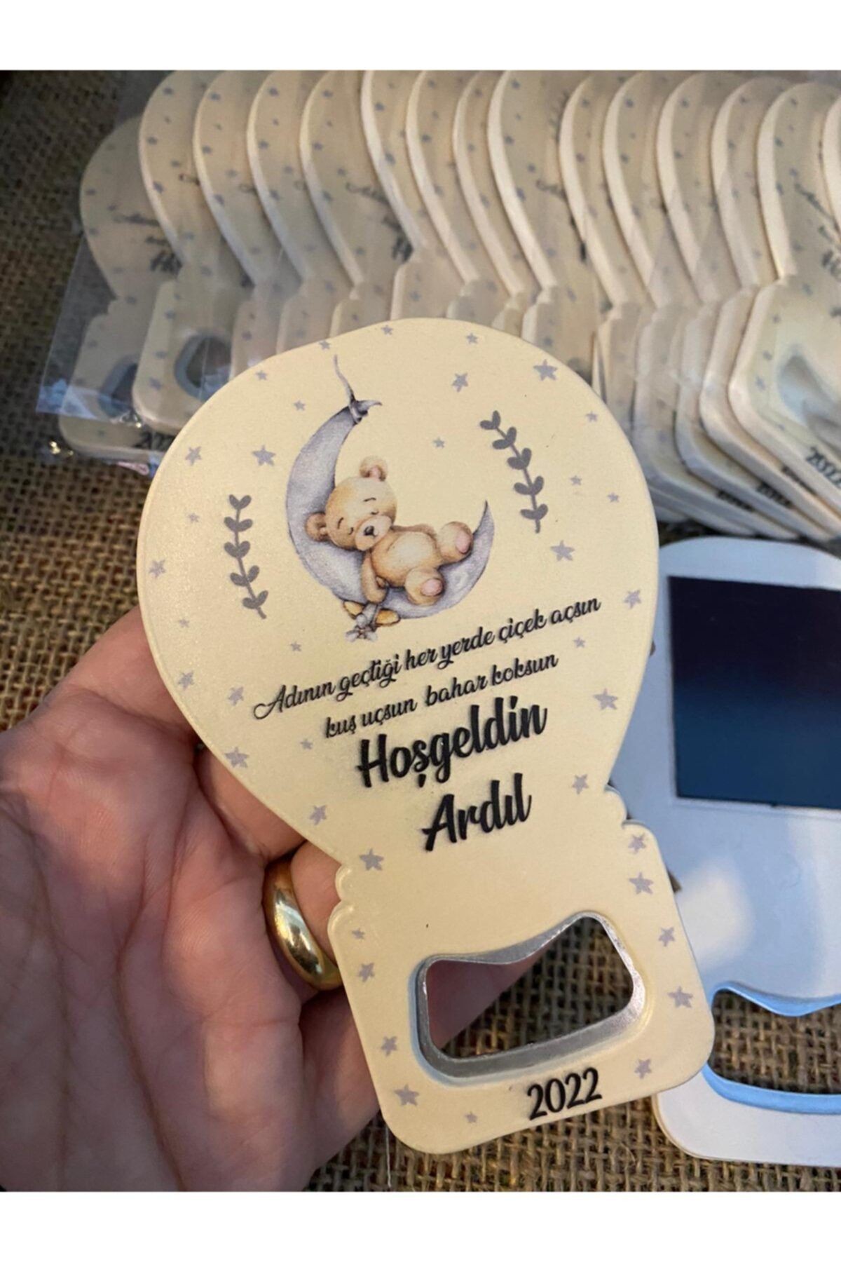 Kişiye Özel Ayıcıklı Aydedeli Erkek Bebek Magnet Açacak - Babyshower Mevlüt Doğumgünü