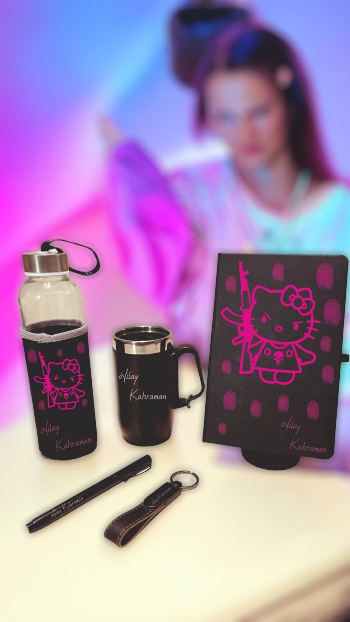 Kişiye Özel Hediye Kutusu  Defter Metal Mug Cam Termos Kalem Anahtarlık