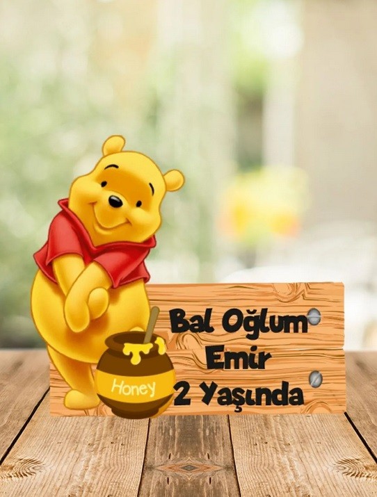 Bebek Çocuk Doğum Günü Ahşap Magnet Winnie The Pooh