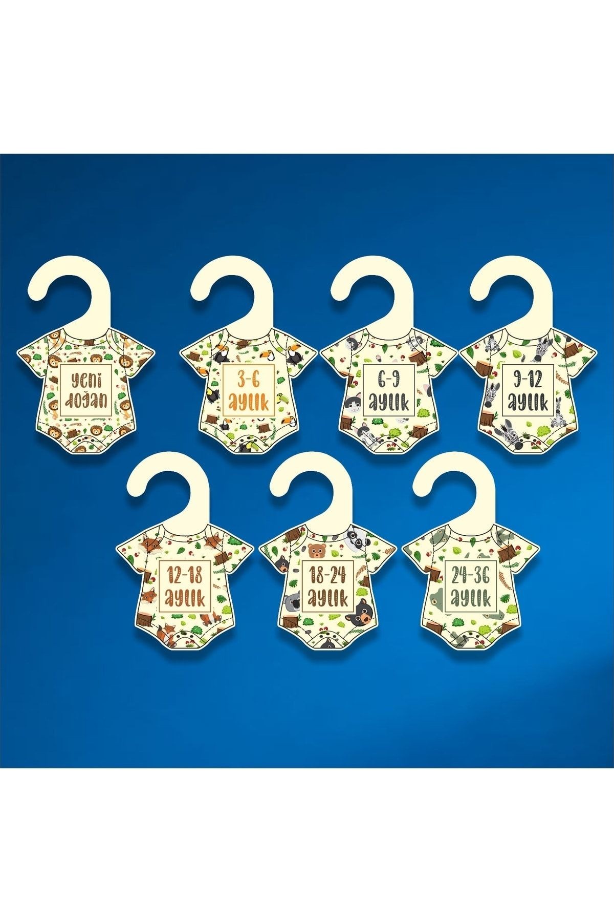 Bebek Çocuk Dolap Organizer Bebek Kıyafet Ayırıcı Askılık Ayraç 0- 24 Aylık Anı Kartları 7 Adet Askı