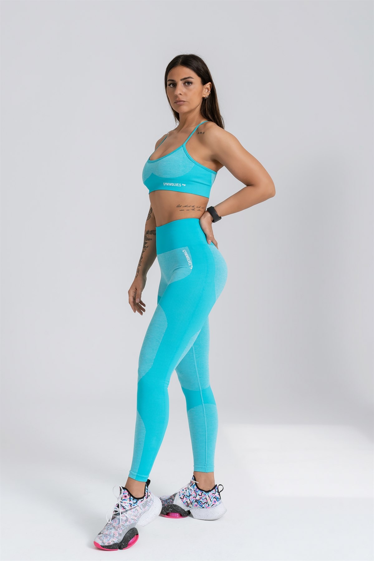 Gymwolves Dikişsiz Spor Tayt | Seamles Leggings | Turkuaz | Strong Serisi |