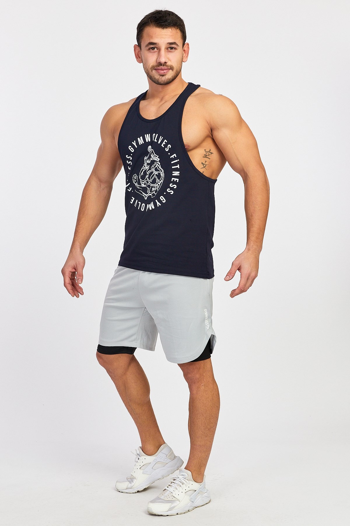 Gymwolves Erkek Spor Atleti | Stringer | Workout Tanktop | Lacivert | Wolf Serisi