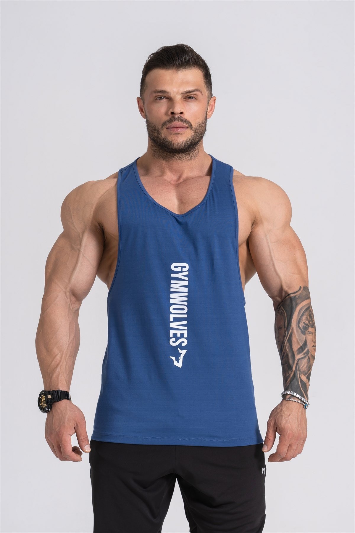 Gymwolves Spor Atleti | Stringer | İndigo | Workout Tanktop | Comfortable Serisi