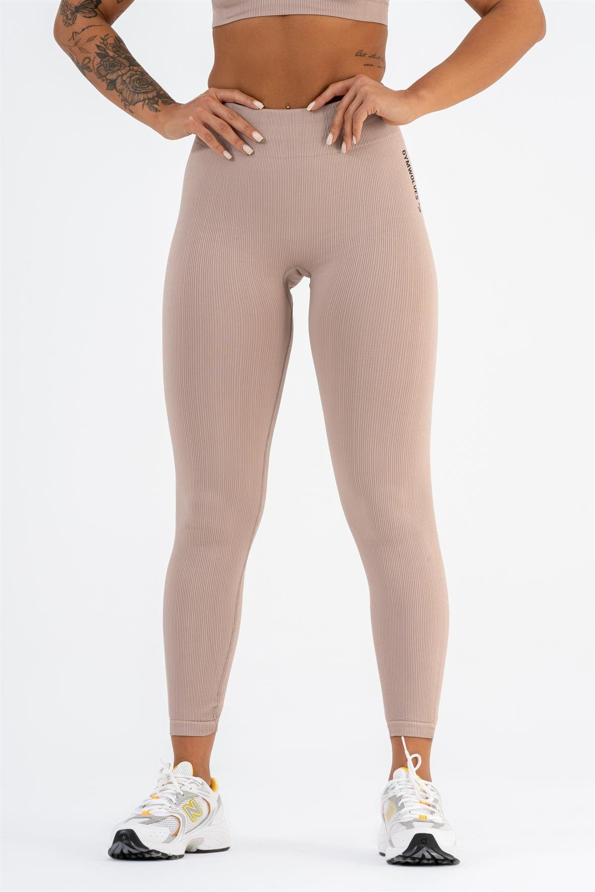 Gymwolves Dikişsiz Spor Tayt | Pudra | Seamles Leggings | İnce Fitilli |