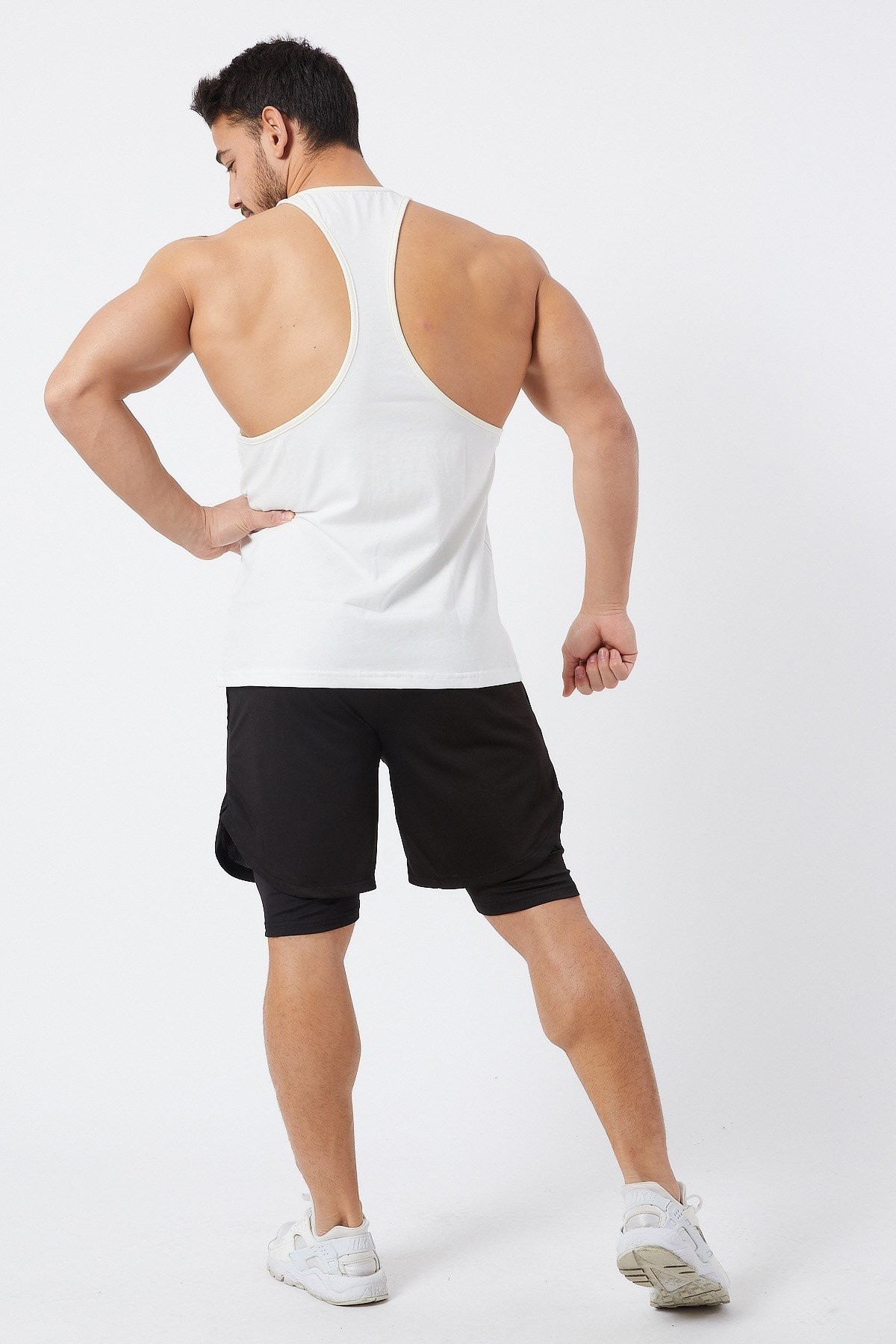Gymwolves Erkek Spor Atleti İnce Askılı | Krem | Stringer | Workout Tanktop |