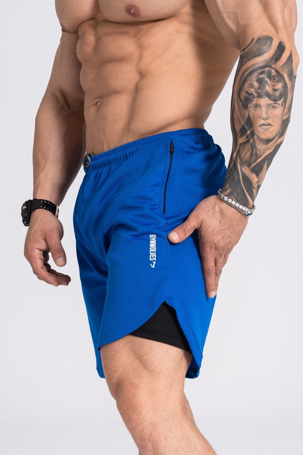Gymwolves Erkek Spor Şort Çift Katmanlı | Saks | Comfortable Serisi |