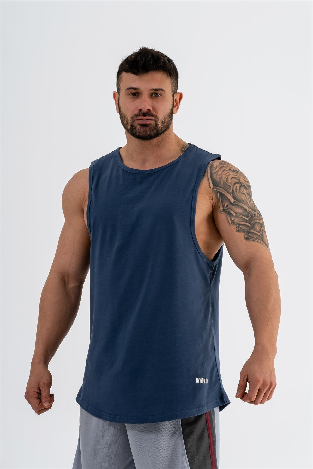 Gymwolves Erkek Kolsuz T-Shirt | Erkek Spor T-shirt | Workout Tanktop | İndigo | Never Give Up |