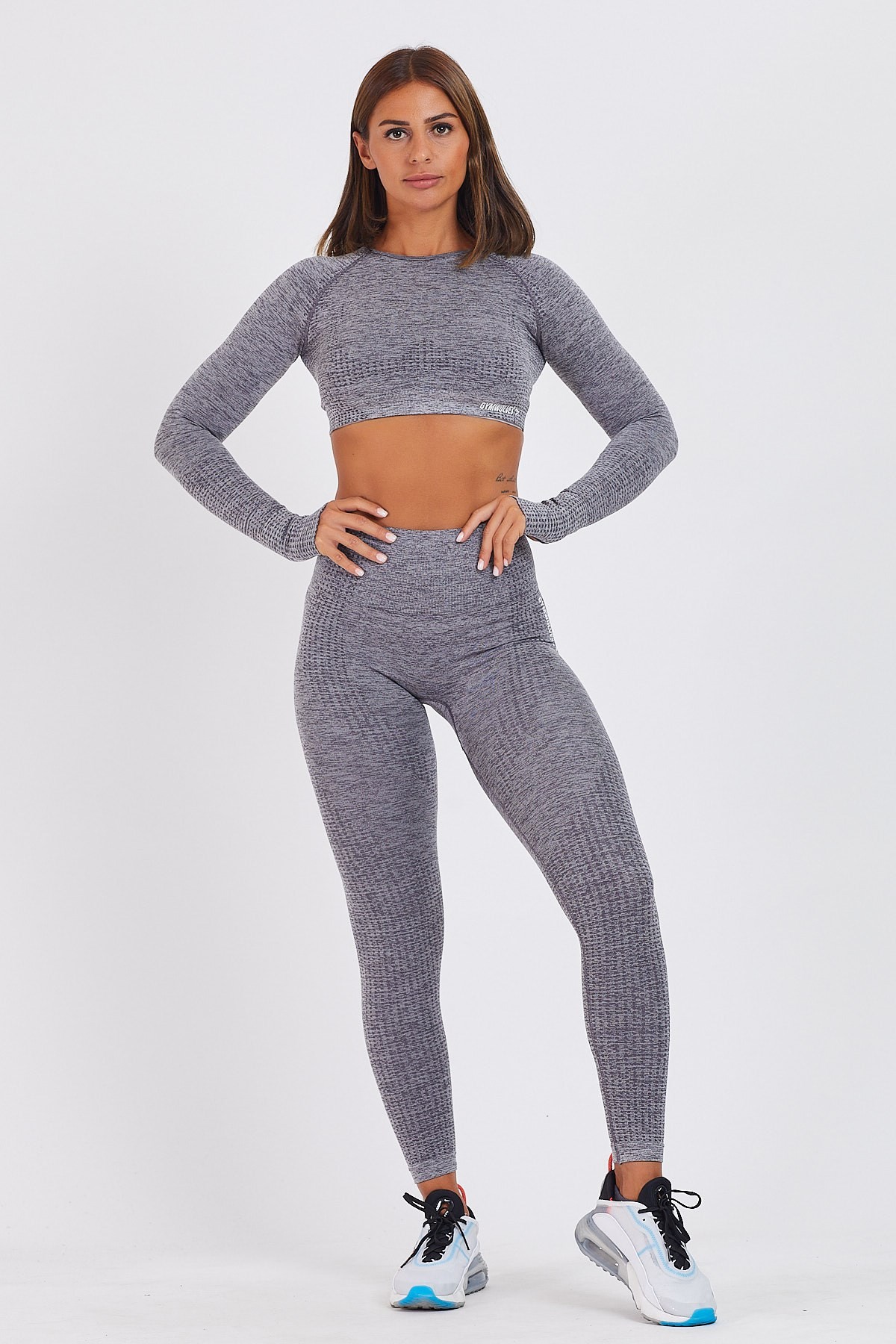 Gymwolves Kadın Uzun Kollu Dikişsiz Spor Tişört | Crop Tops | Ash Color | Activated Serisi |
