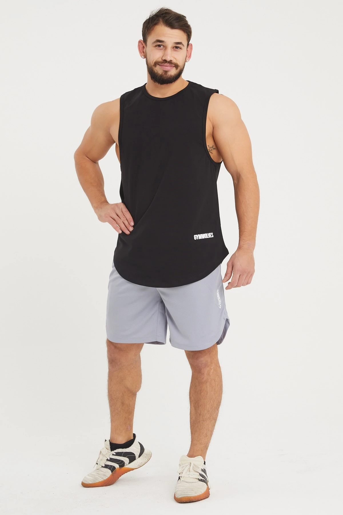 Gymwolves Erkek Kolsuz T-Shirt | Erkek Spor T-shirt | Workout Tanktop | Siyah | Never Give Up |