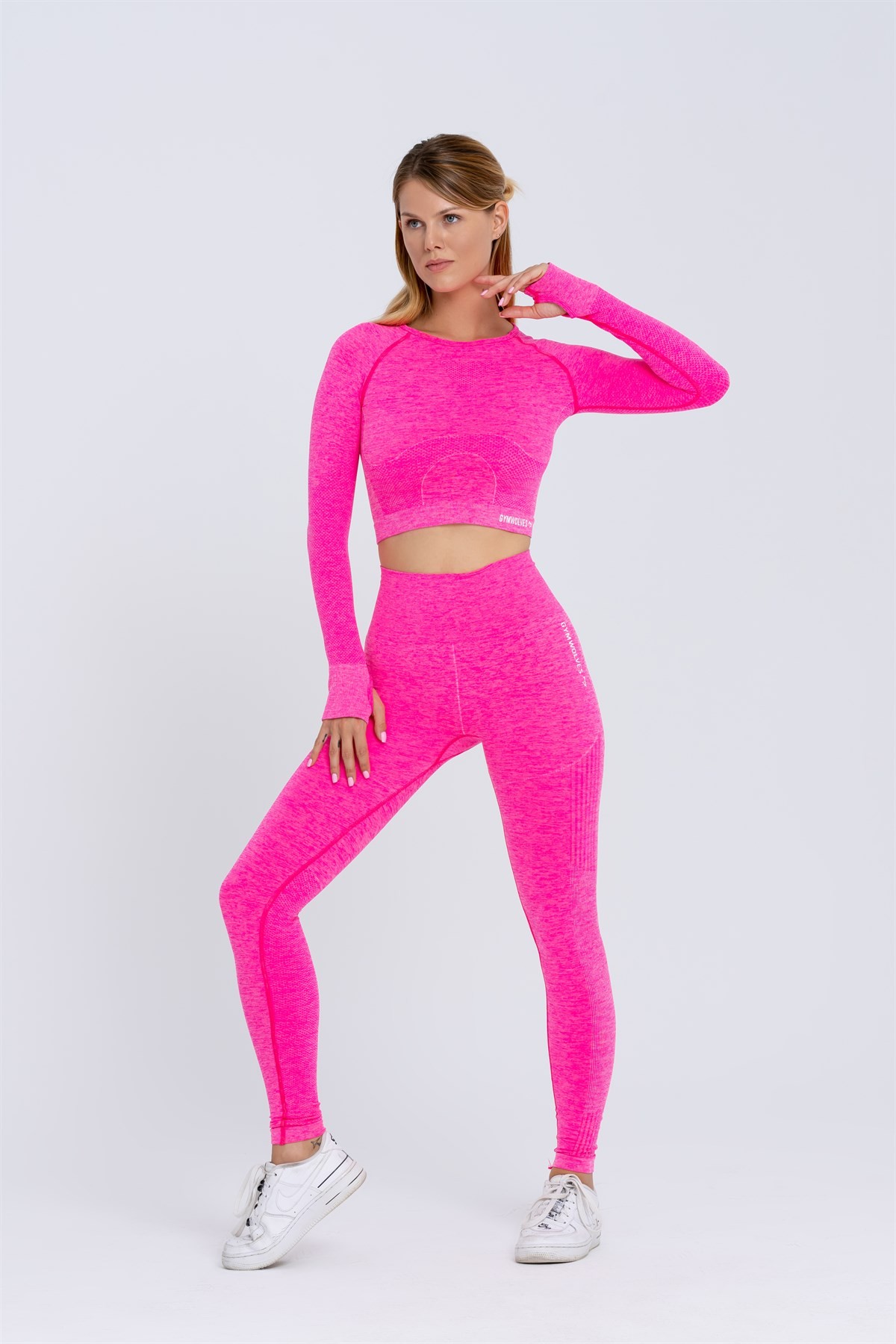 Gymwolves Kadın Uzun Kollu Dikişsiz Spor Tişört | Crop Top | Fuşya | Enerji Serisi |