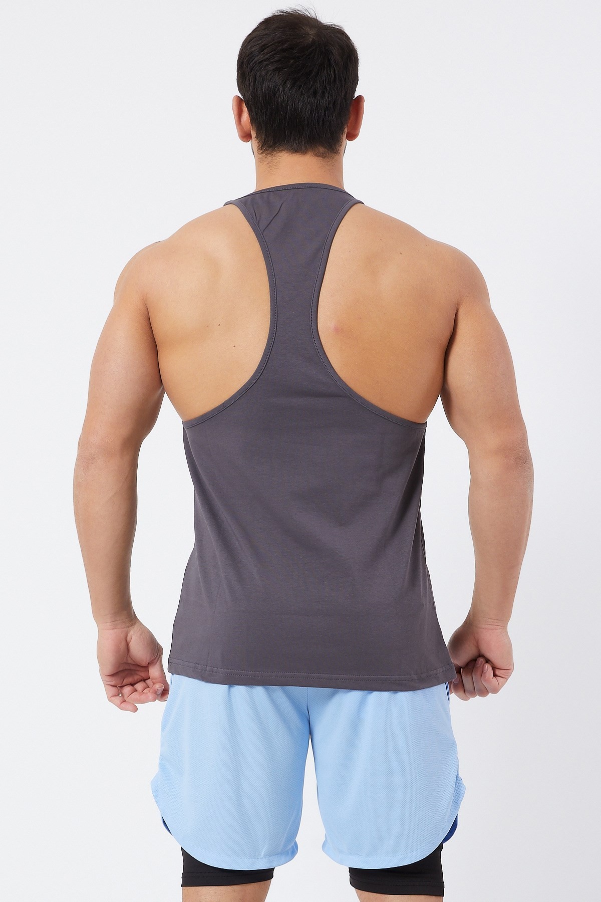 Gymwolves Erkek Spor Atleti İnce Askılı | Füme | Stringer | Workout Tanktop |