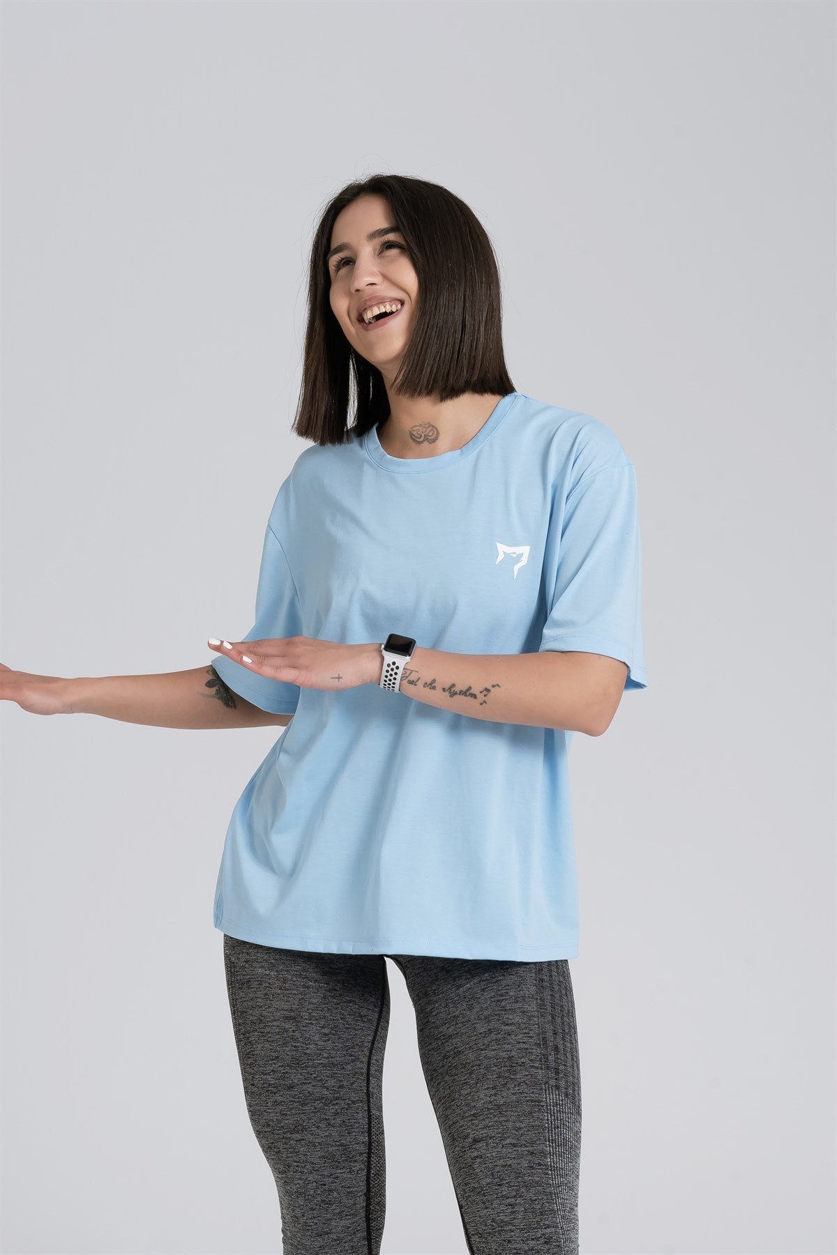 Gymwolves Oversize Kadın T-Shirt | Light Blue | Cotton Serisi |
