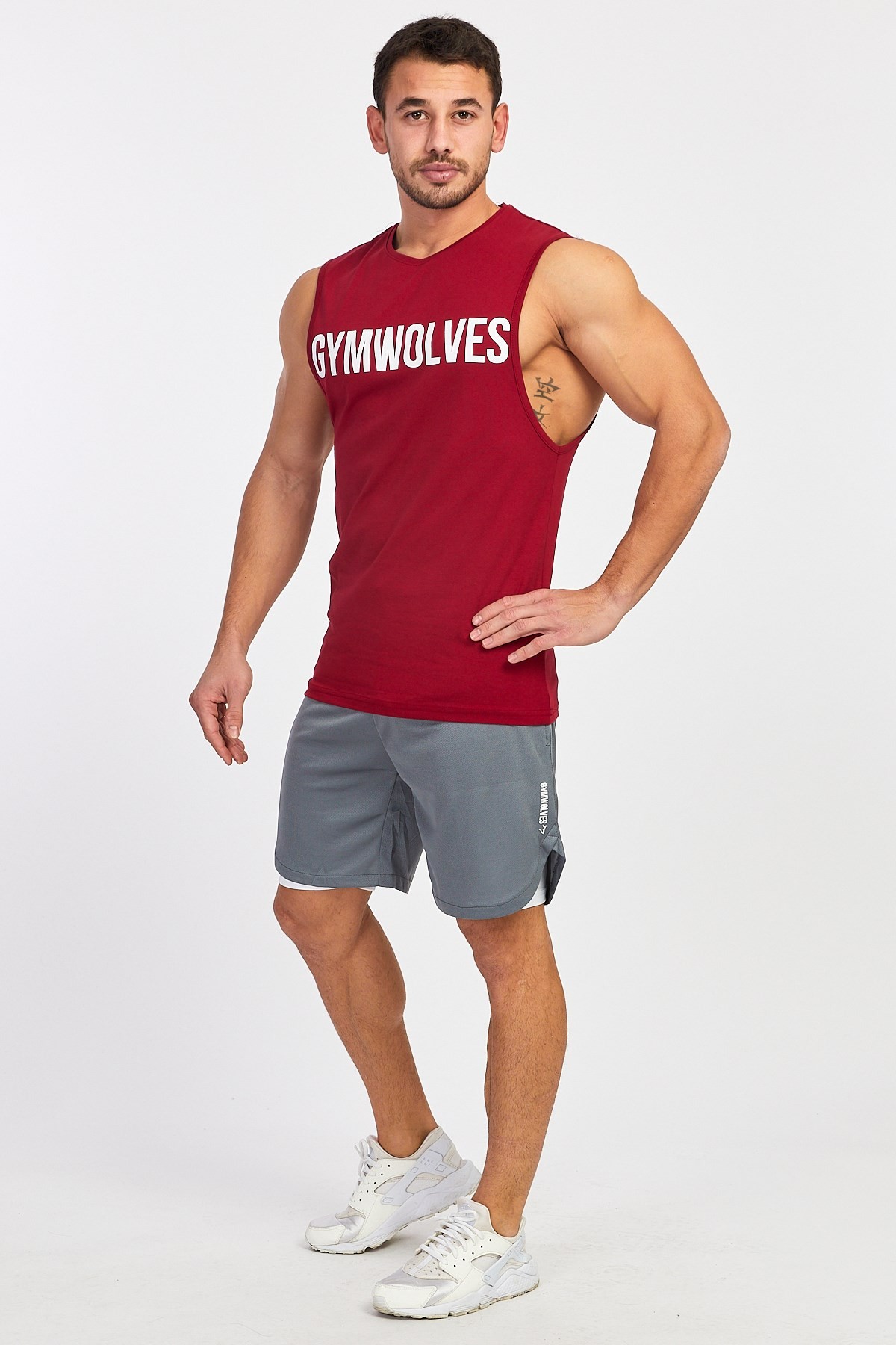 Gymwolves Erkek Kolsuz T-Shirt | Erkek Spor T-shirt | Bordo | Workout Tanktop |