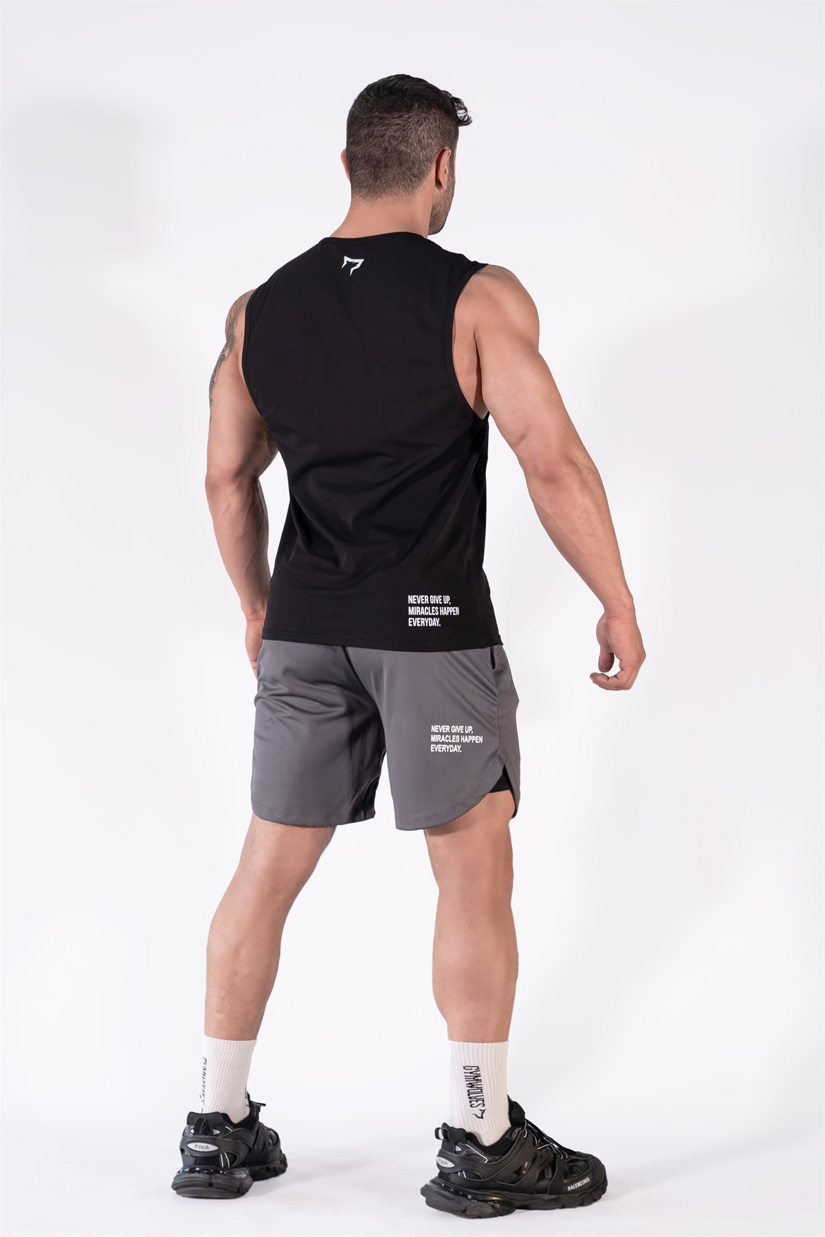 Gymwolves Erkek Kolsuz T-Shirt | Erkek Spor T-shirt | Siyah | Workout Tanktop | Never Give Up |