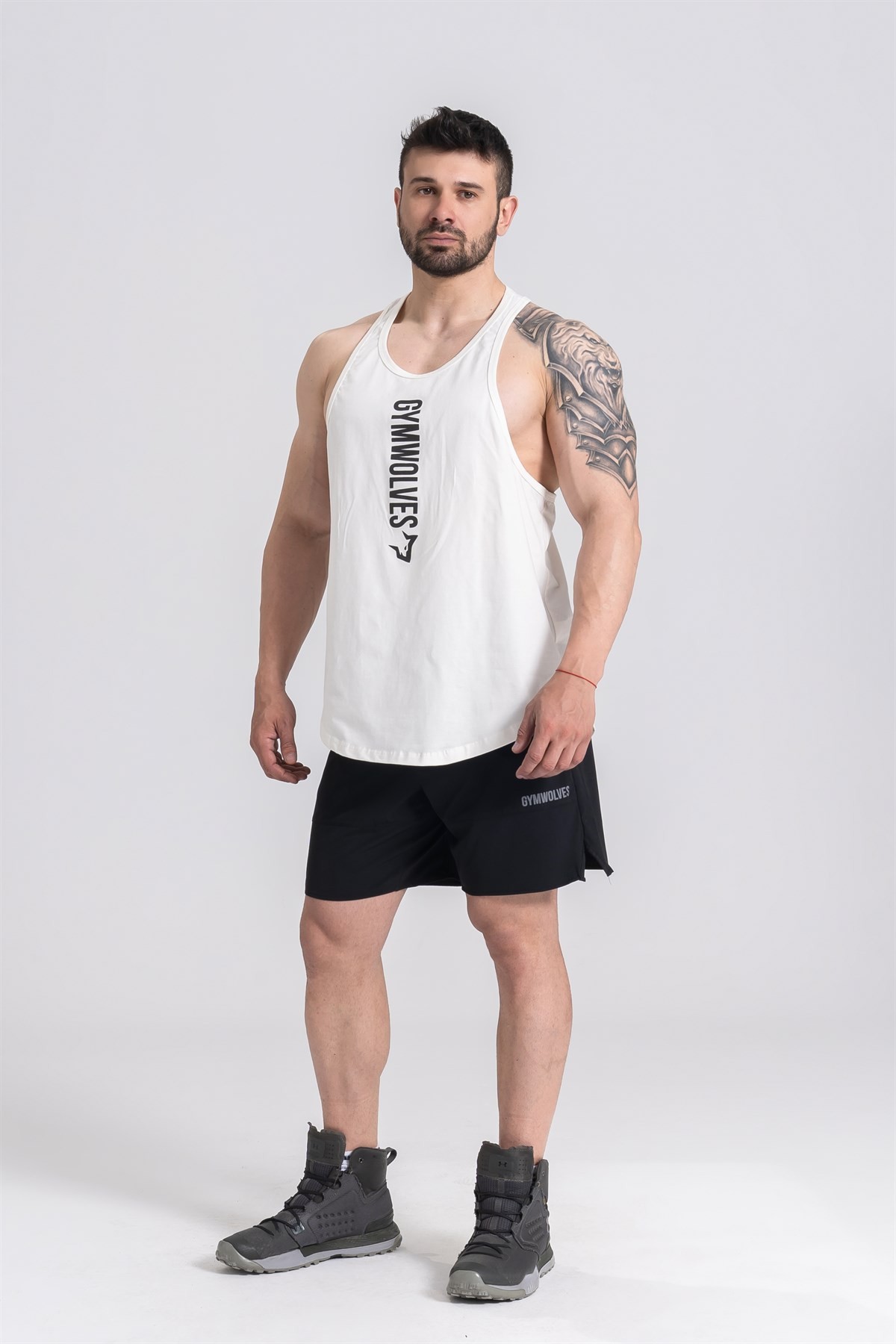 Gymwolves Spor Atleti | Stringer | Workout Tanktop | Krem | Comfortable Serisi
