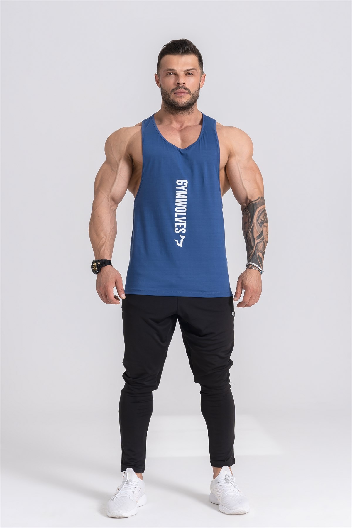 Gymwolves Spor Atleti | Stringer | İndigo | Workout Tanktop | Comfortable Serisi