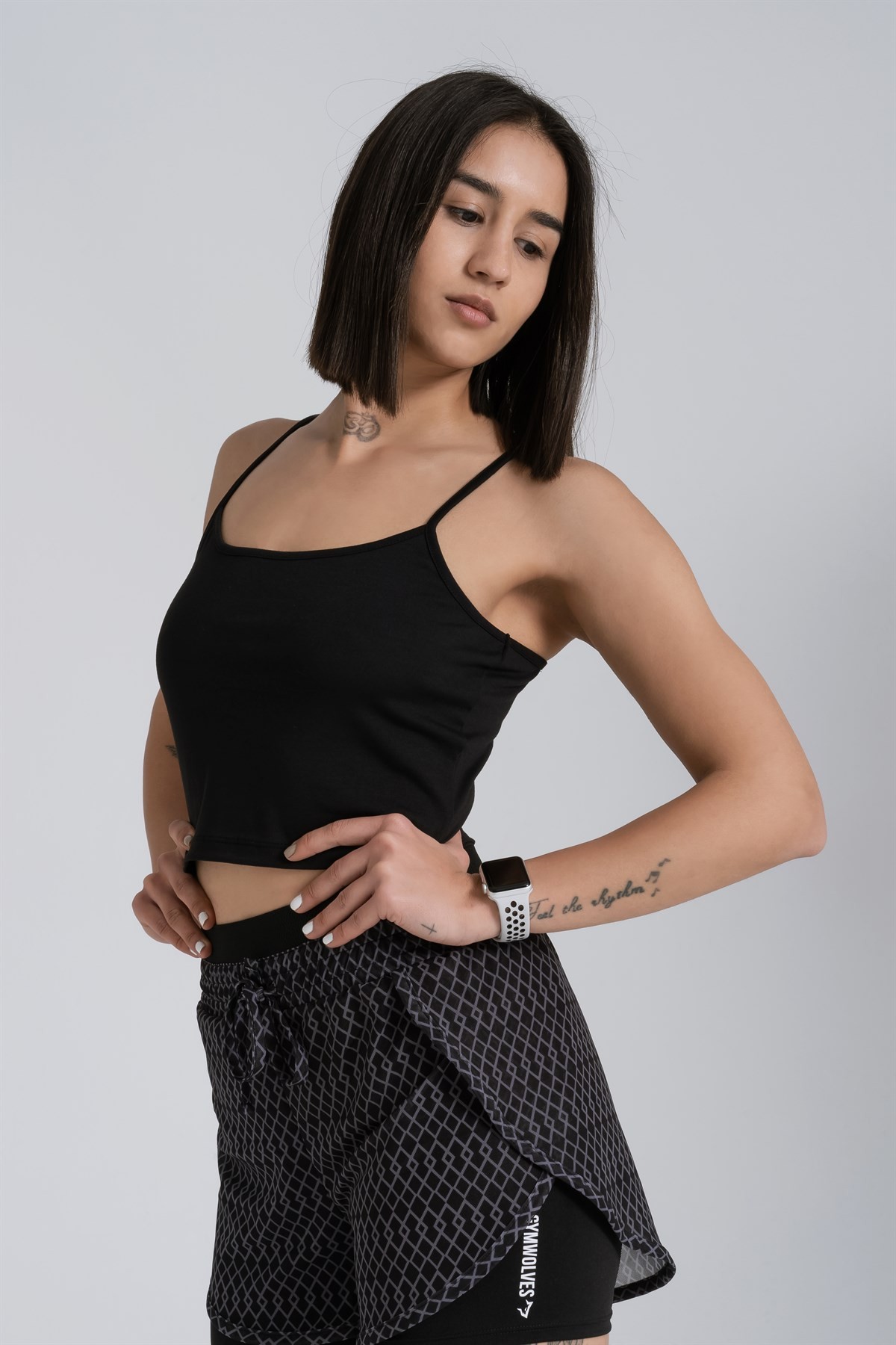 Gymwolves Askılı Body Crop Tops | Siyah | Cotton Serisi |