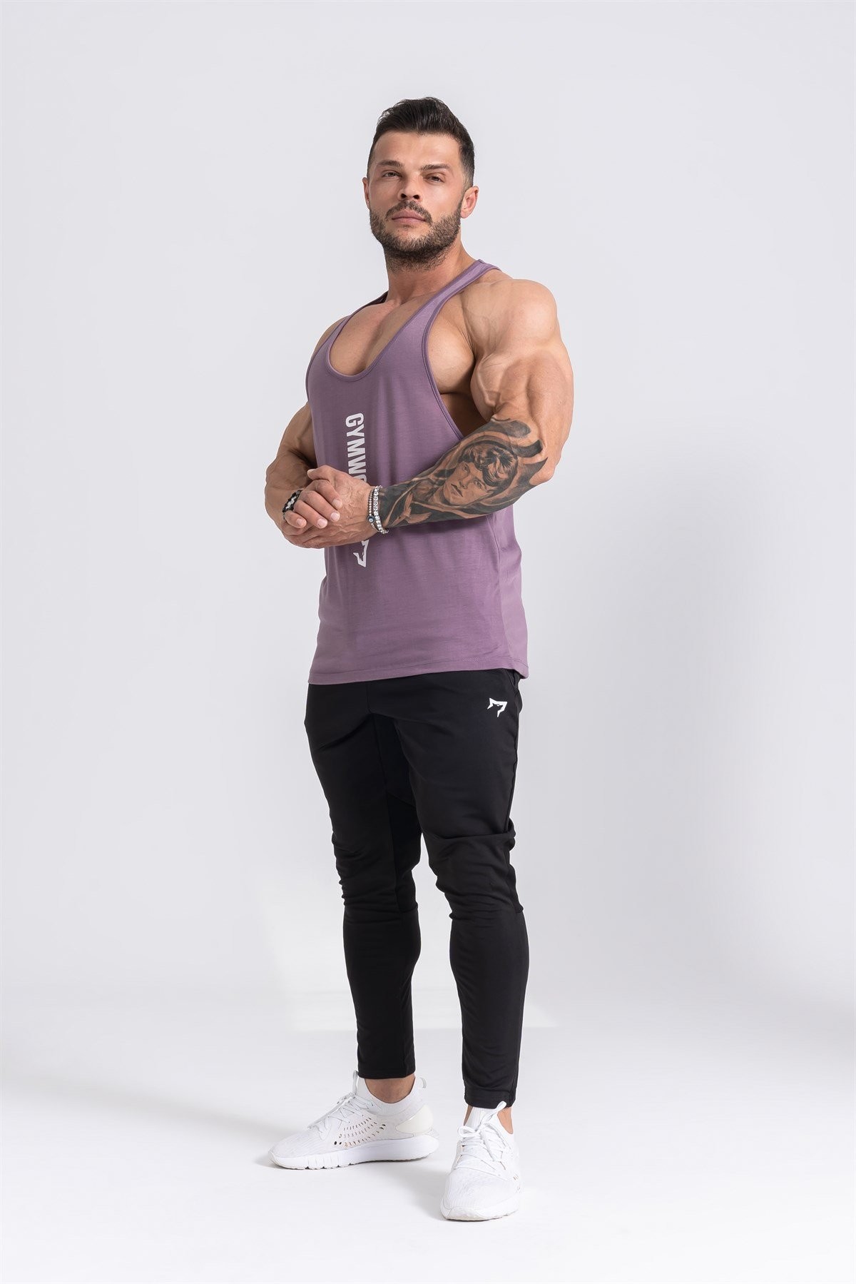 Gymwolves Erkek Spor Atleti İnce Askılı | Stringer | Mor | Workout Tanktop |