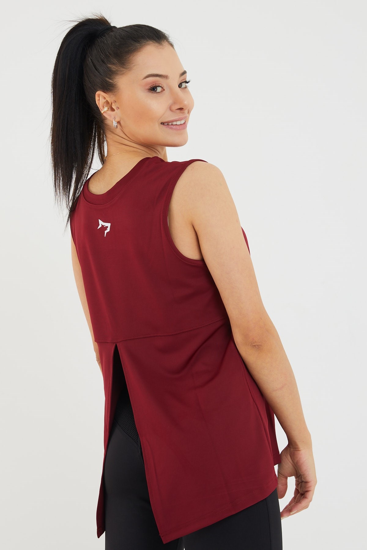 Gymwolves Kadın Spor T-Shirt / Bordo | Çift Taraf Giyilebilir Yırtmaçlı