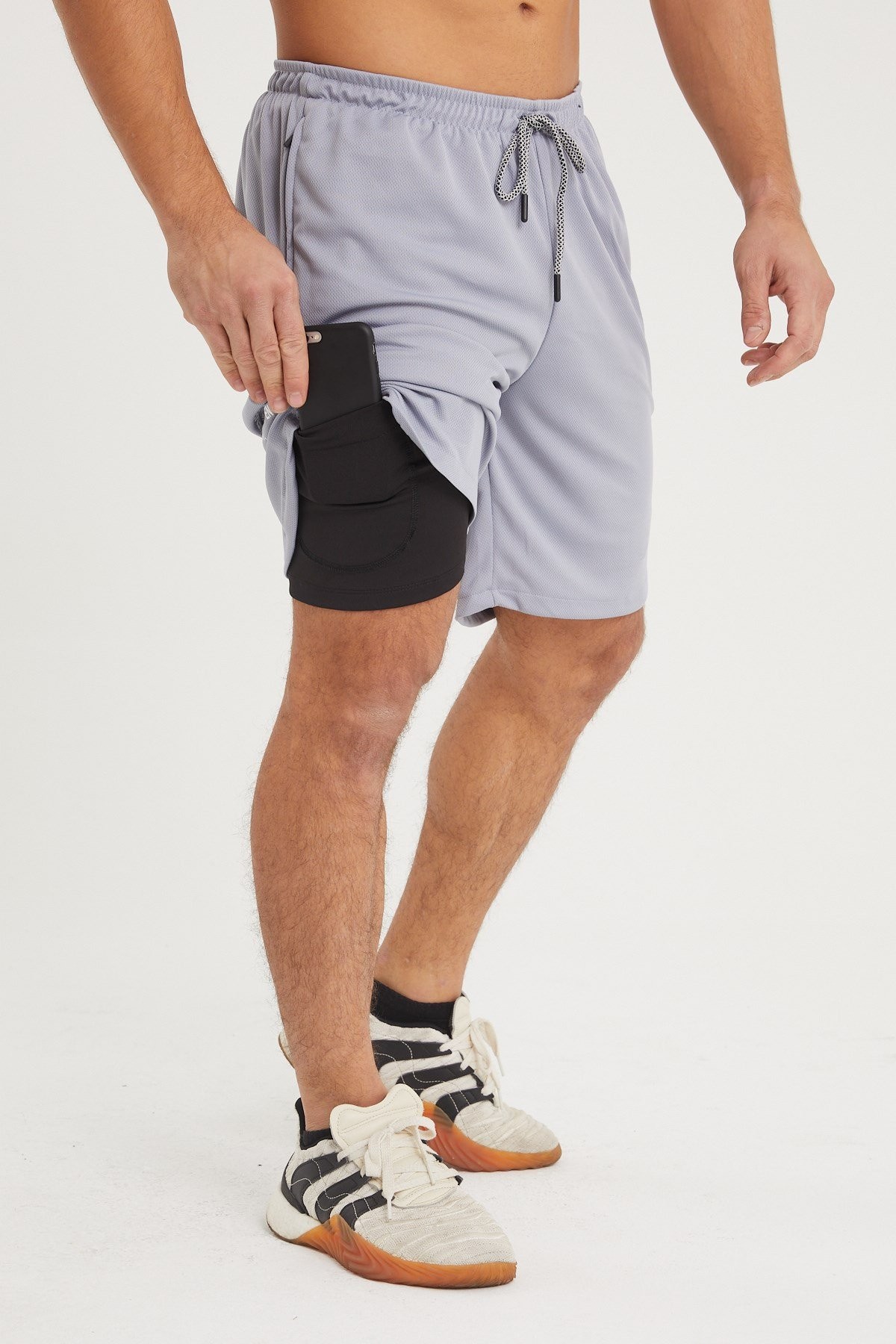 Gymwolves Erkek Spor Şort Çift Katmanlı | Açık Gri | Comfortable Serisi |