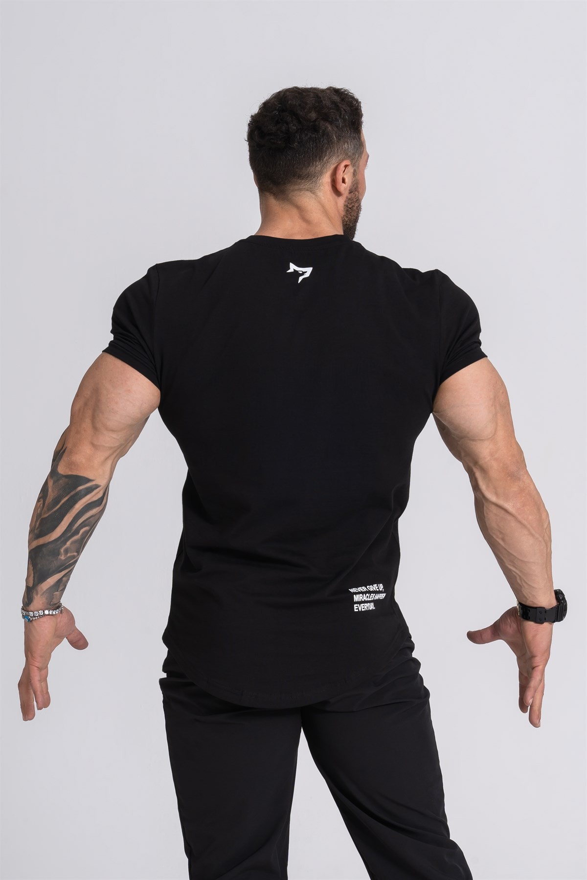 Gymwolves Erkek Spor T-Shirt | T-shirt | Workout Tanktop | Siyah | Never Give Up |