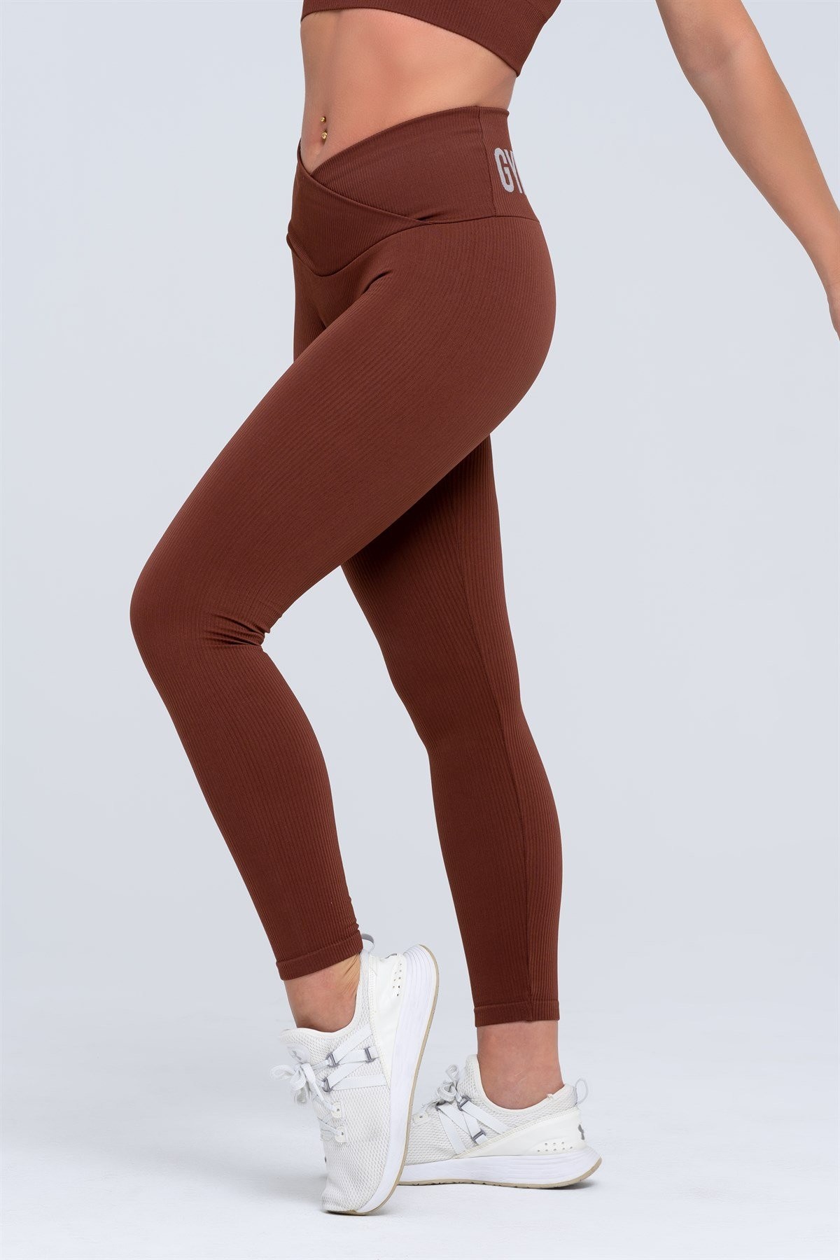 Gymwolves Dikişsiz Spor Tayt | Kahverengi | Seamles Leggings | Fitilli | Anvelop Model |