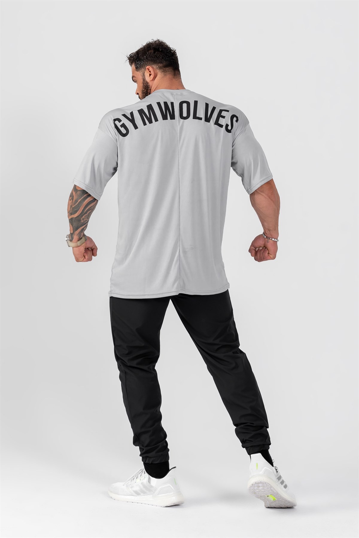 Gymwolves Erkek Over Size Spor T-Shirt | Gri | Workout T-Shirt | Relax Serisi |