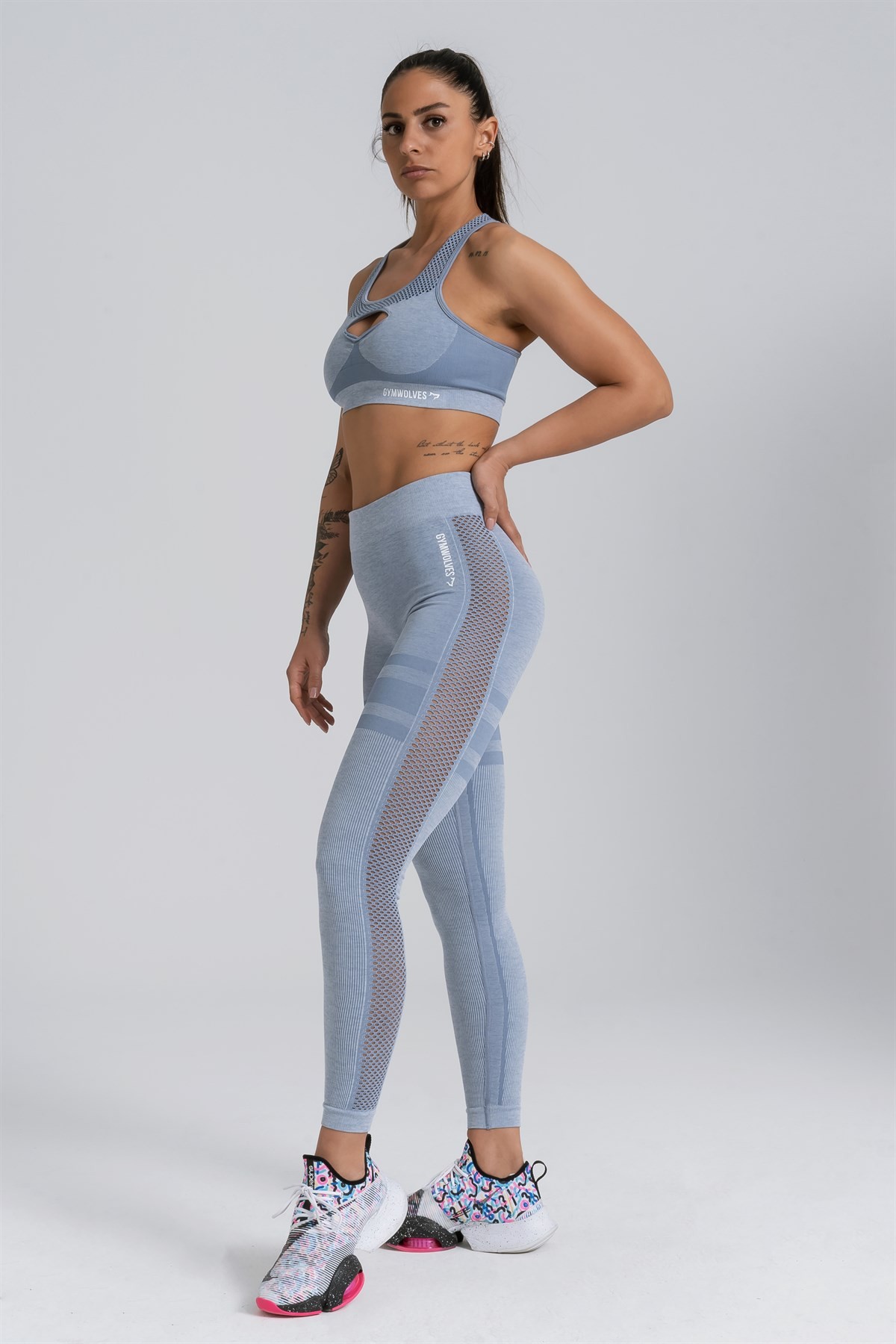 Gymwolves Dikişsiz Spor Tayt | Seamles Leggings | Açık Gri | Queen Serisi |