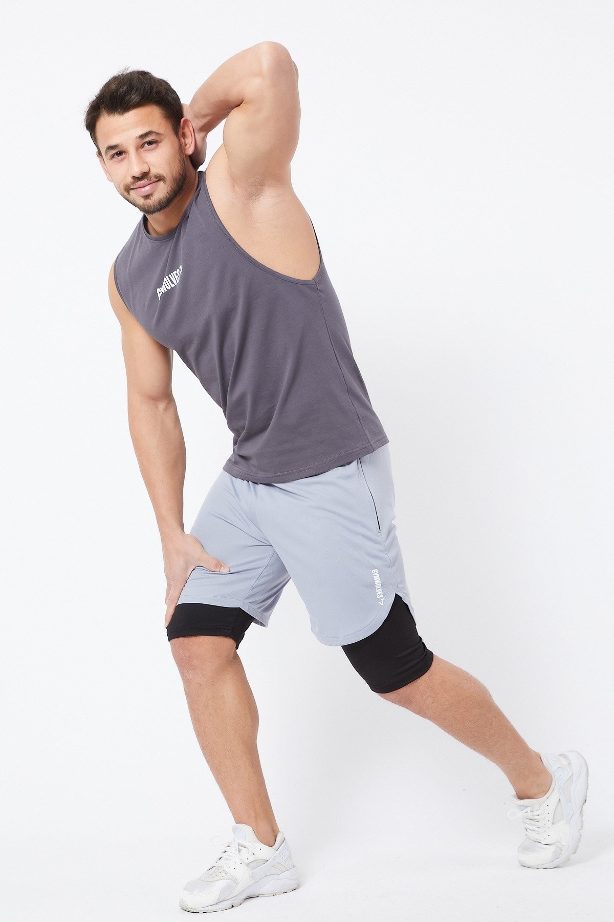 Gymwolves Erkek Kolsuz T-Shirt | Erkek Spor T-shirt | Füme | Workout Tanktop |