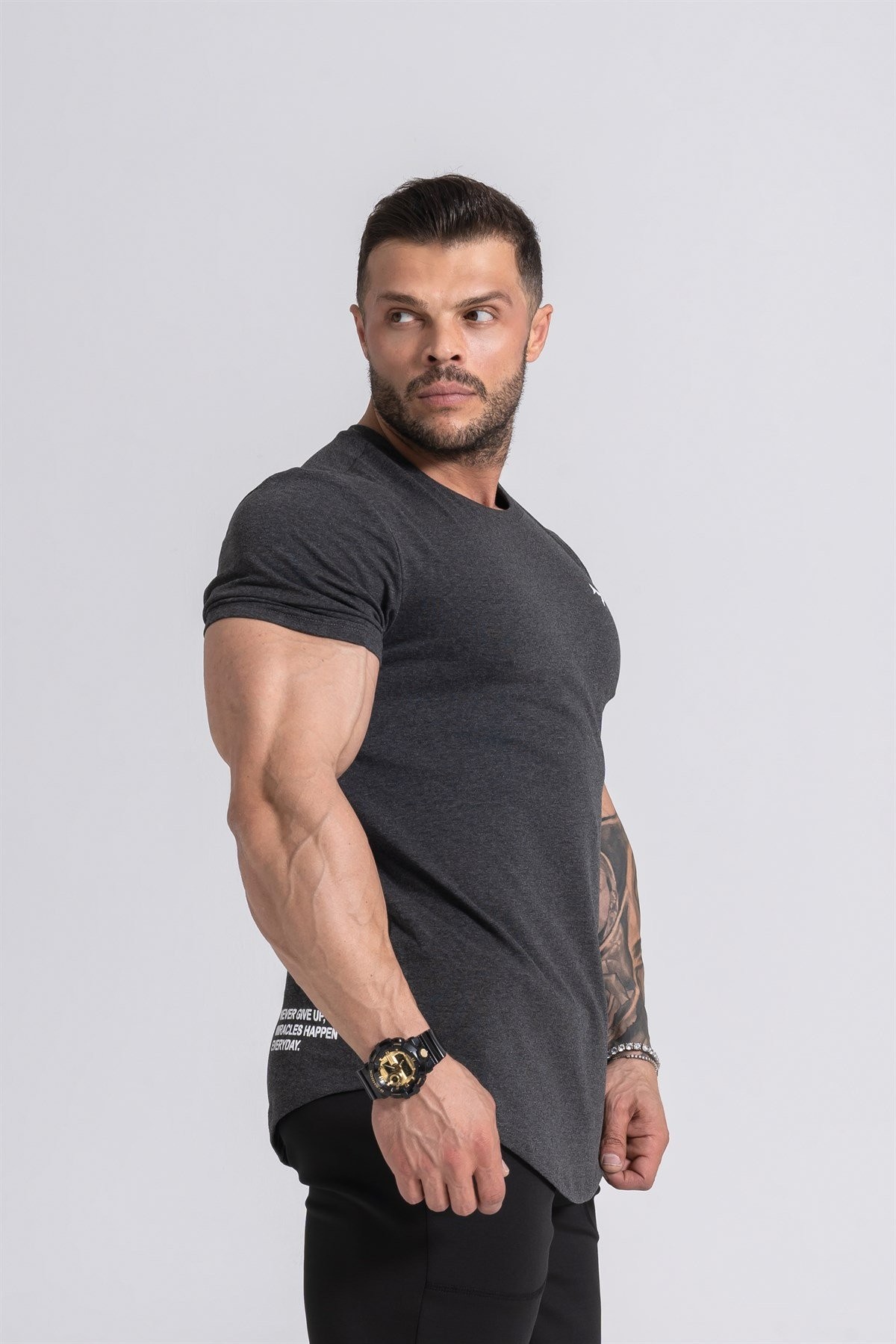 Gymwolves  Erkek Spor T-Shirt  | Siyah Melanj | Workout Tanktop |