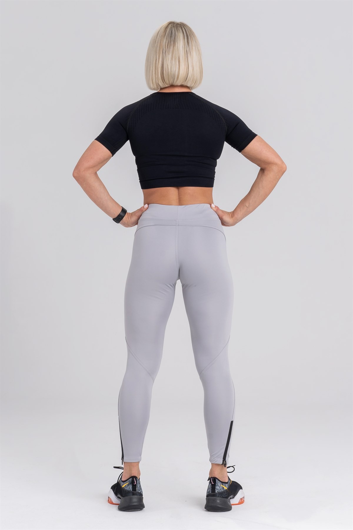 Gymwolves Spor Tayt | Push Up Woman Sports Leggings | Light Gri | Running Series |
