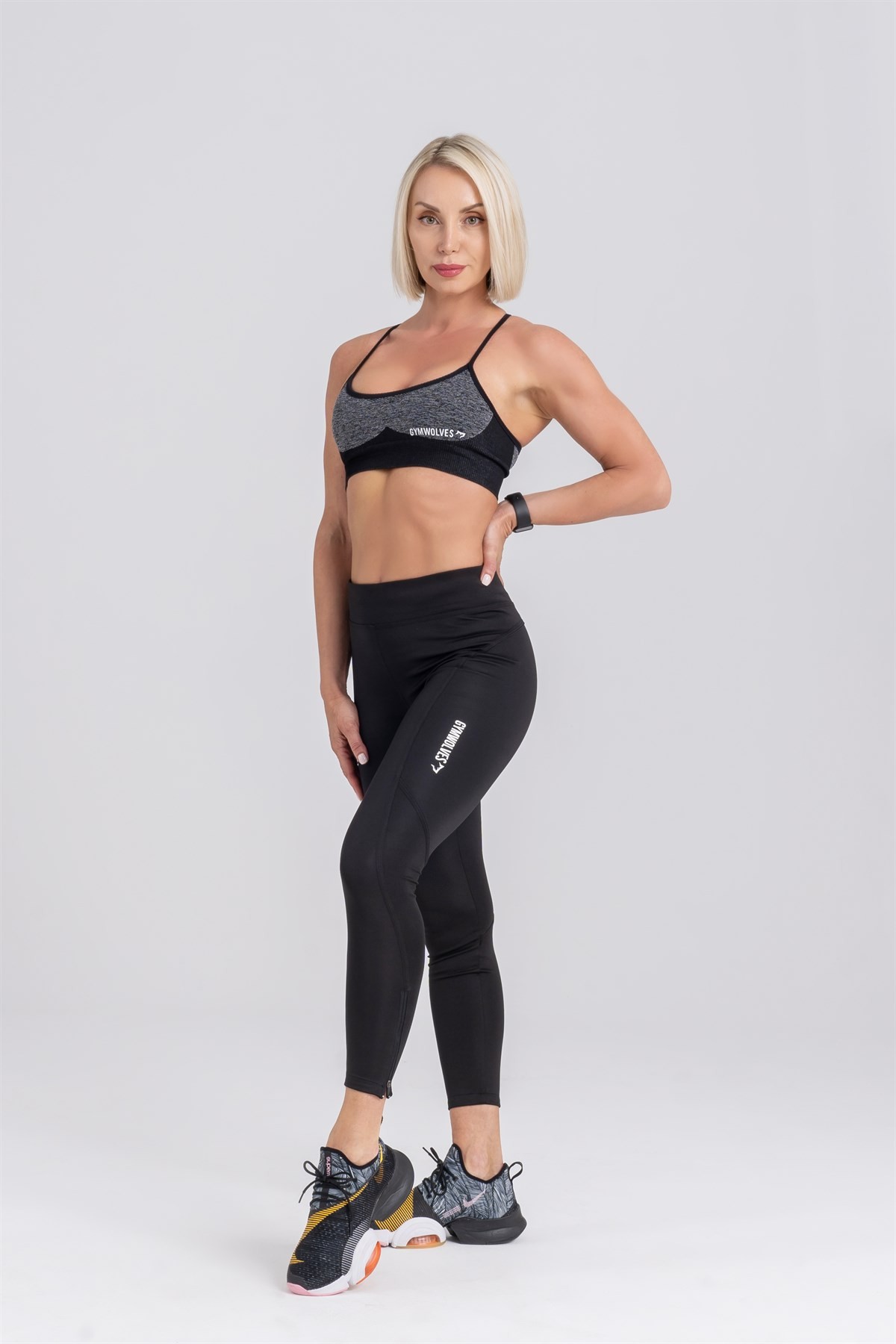 Gymwolves Spor Tayt | Push Up Woman Sports Leggings | Siyah | Running Series |