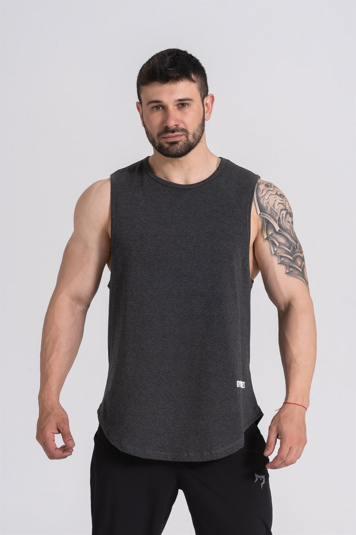 Gymwolves Erkek Kolsuz T-Shirt | Erkek Spor T-shirt | Workout Tanktop | Siyah Melanj | Never Give Up |
