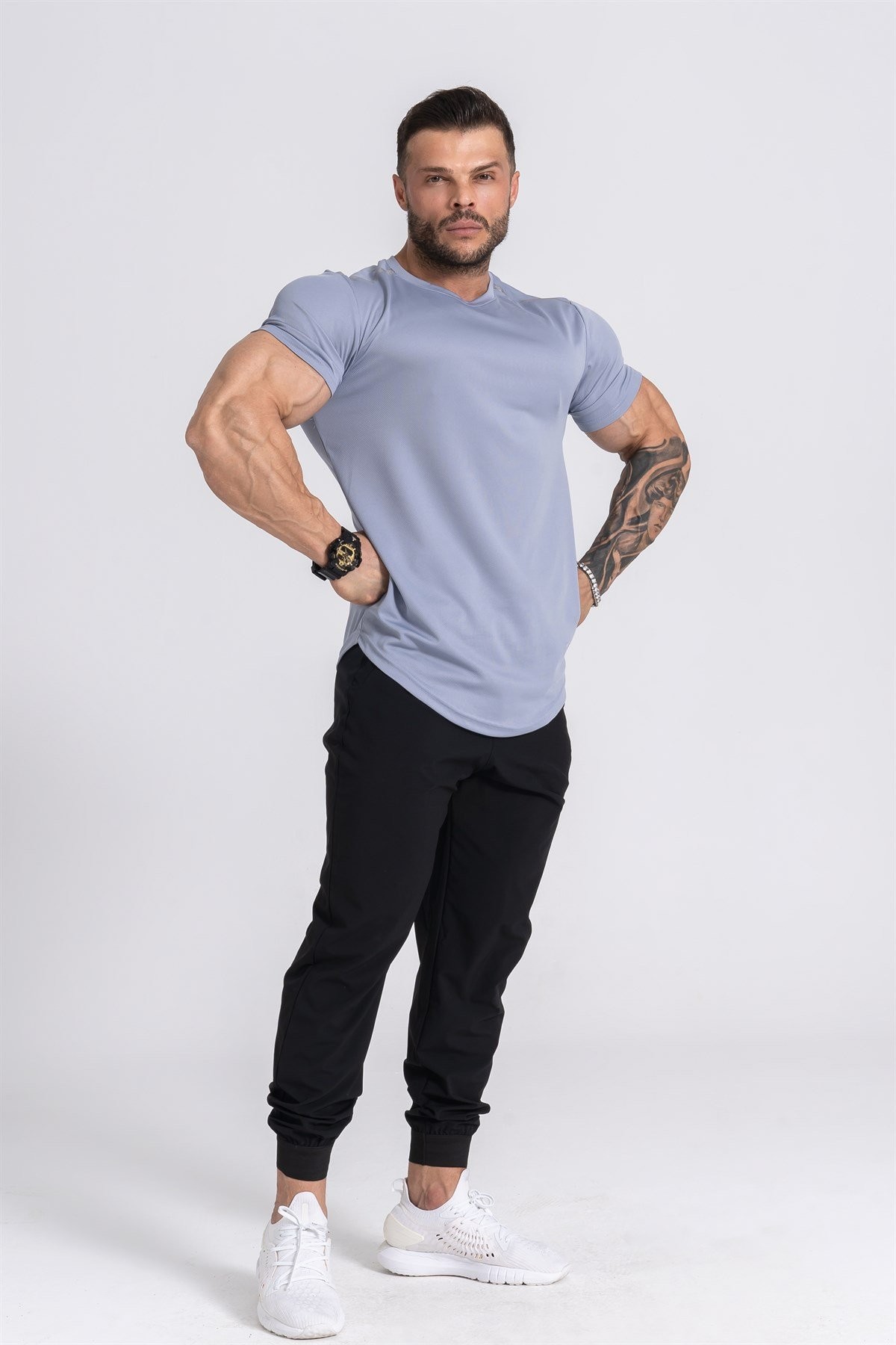 Gymwolves Pro Air Erkek Spor T-Shirt | Workout Tanktop | Never Give Up | Açık Gri | Pro Serisi |