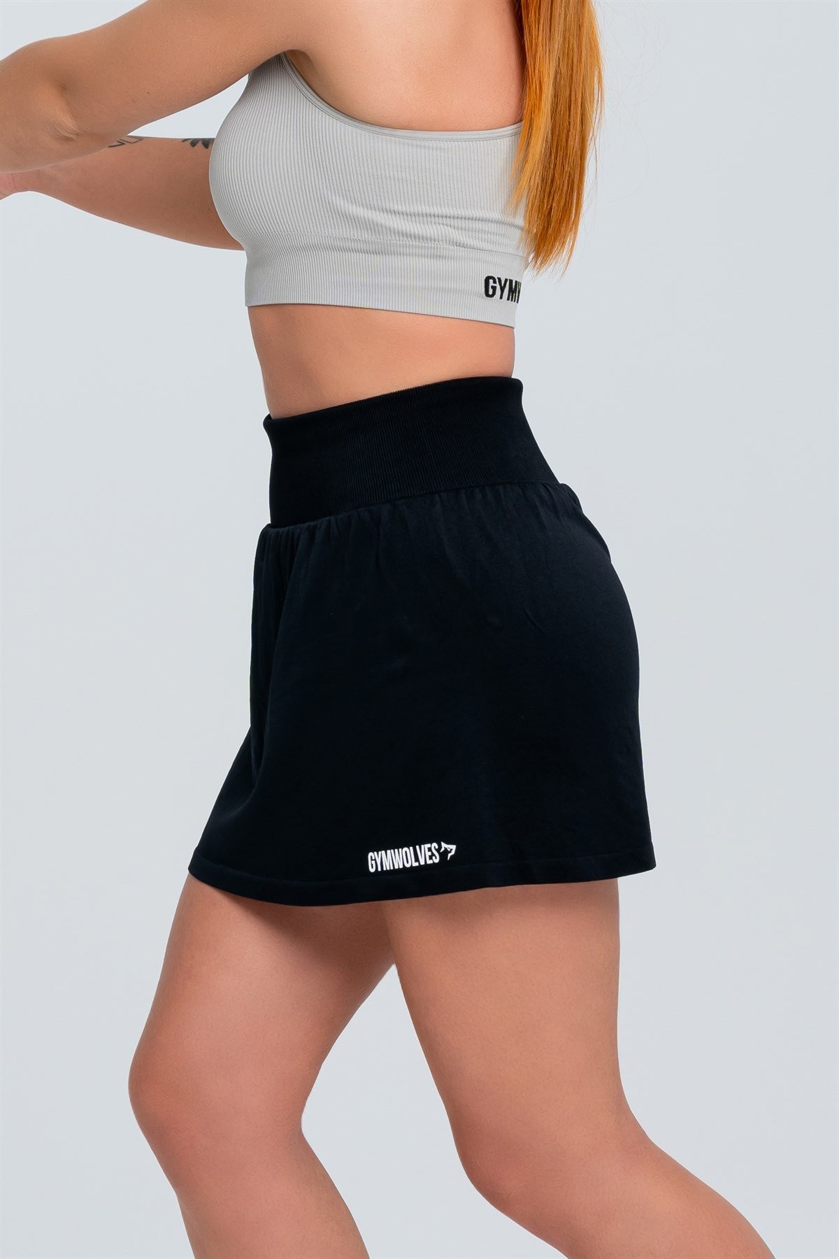 Gymwolves Spor Tennis Etek | Siyah | Seamless Short Skirt |