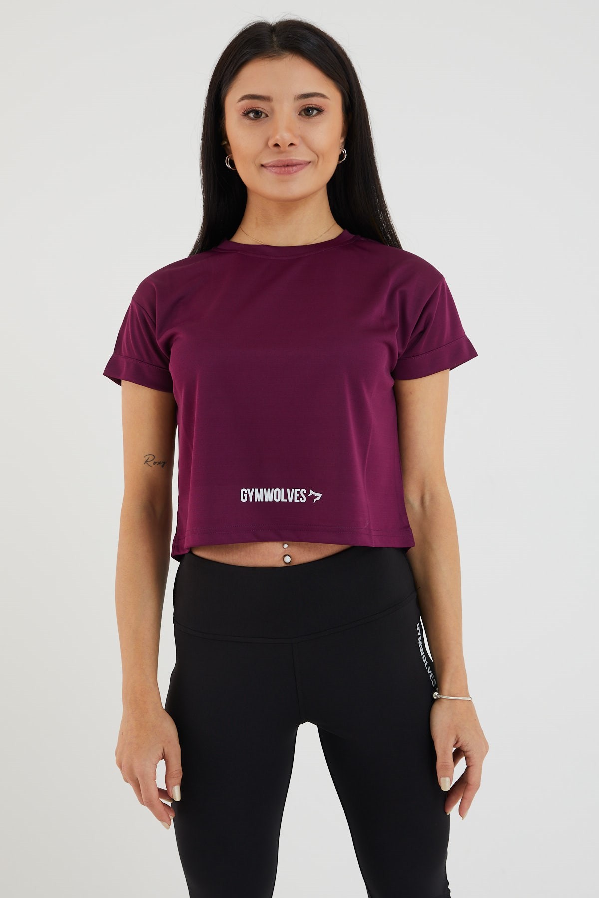 Gymwolves Kadın T-Shirt Crop | Mürdüm | Spor Tshirt |