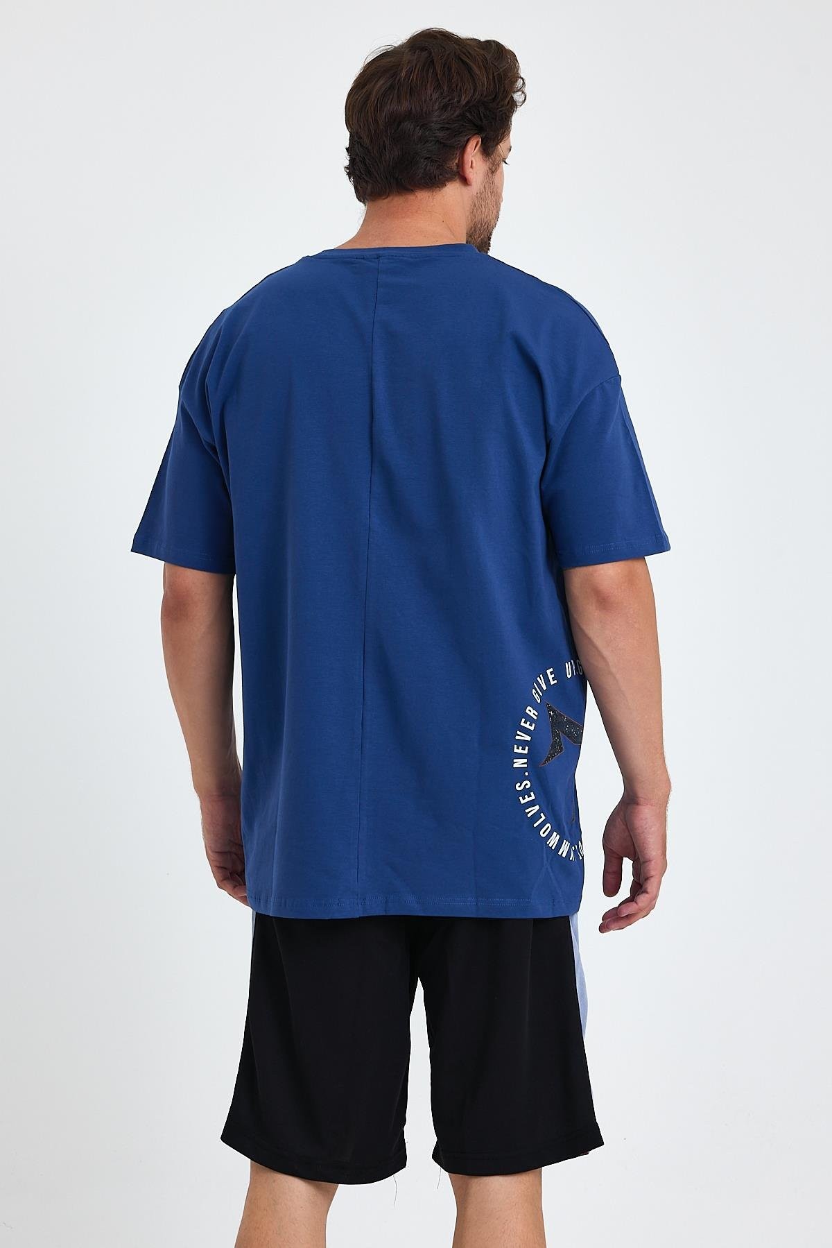 Gymwolves Erkek Over Size Spor T-Shirt | Kurt  Baskılı | Workout T-Shirt | Tişört  | İndigo |