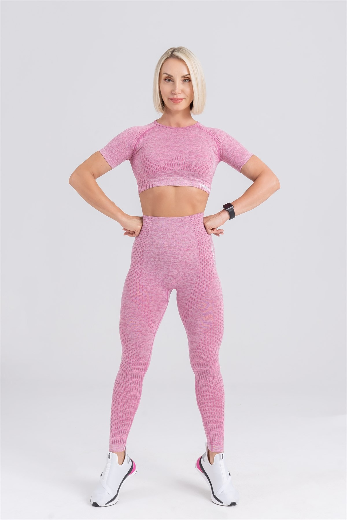 Gymwolves Kadın Kısa Kollu Dikişsiz Spor Tshirt | Crop Tops | Pembe | Activated Serisi |