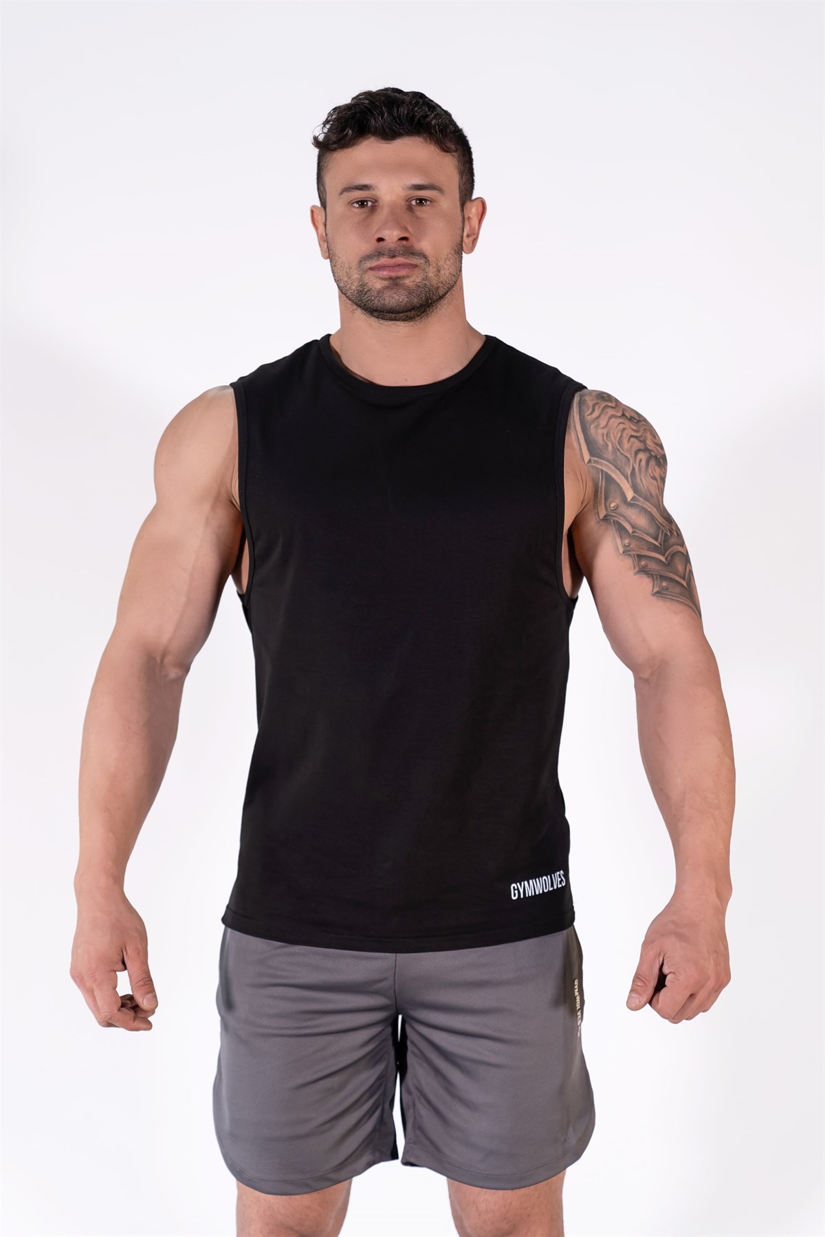 Gymwolves Erkek Kolsuz T-Shirt | Erkek Spor T-shirt | Siyah | Workout Tanktop | Never Give Up |
