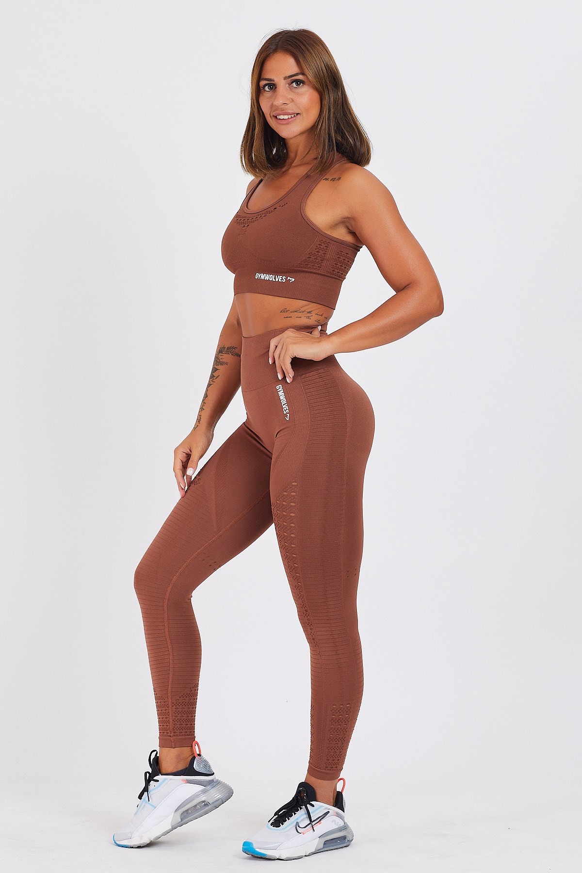 Gymwolves Dikişsiz Spor Tayt | Seamles Leggings | Kahverengi | Motive Serisi |