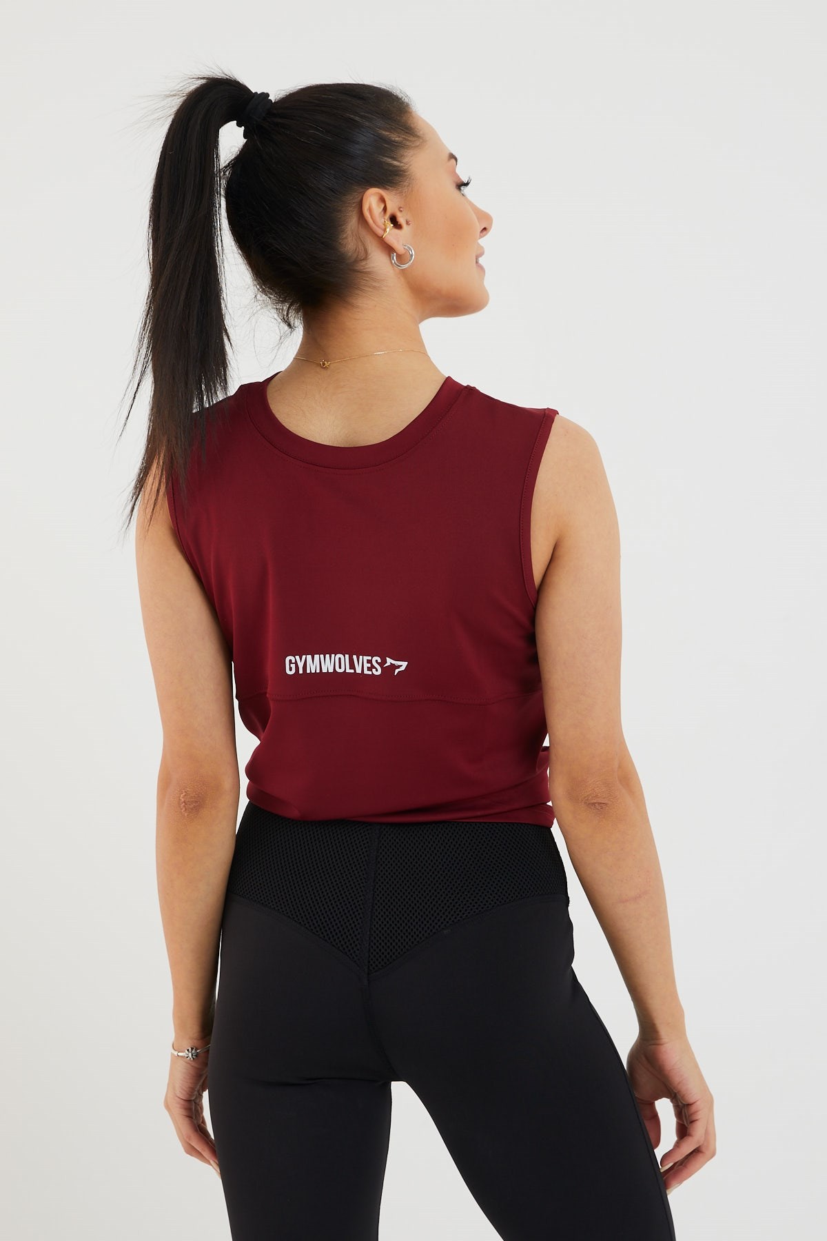 Gymwolves Kadın Spor T-Shirt / Bordo | Çift Taraf Giyilebilir Yırtmaçlı