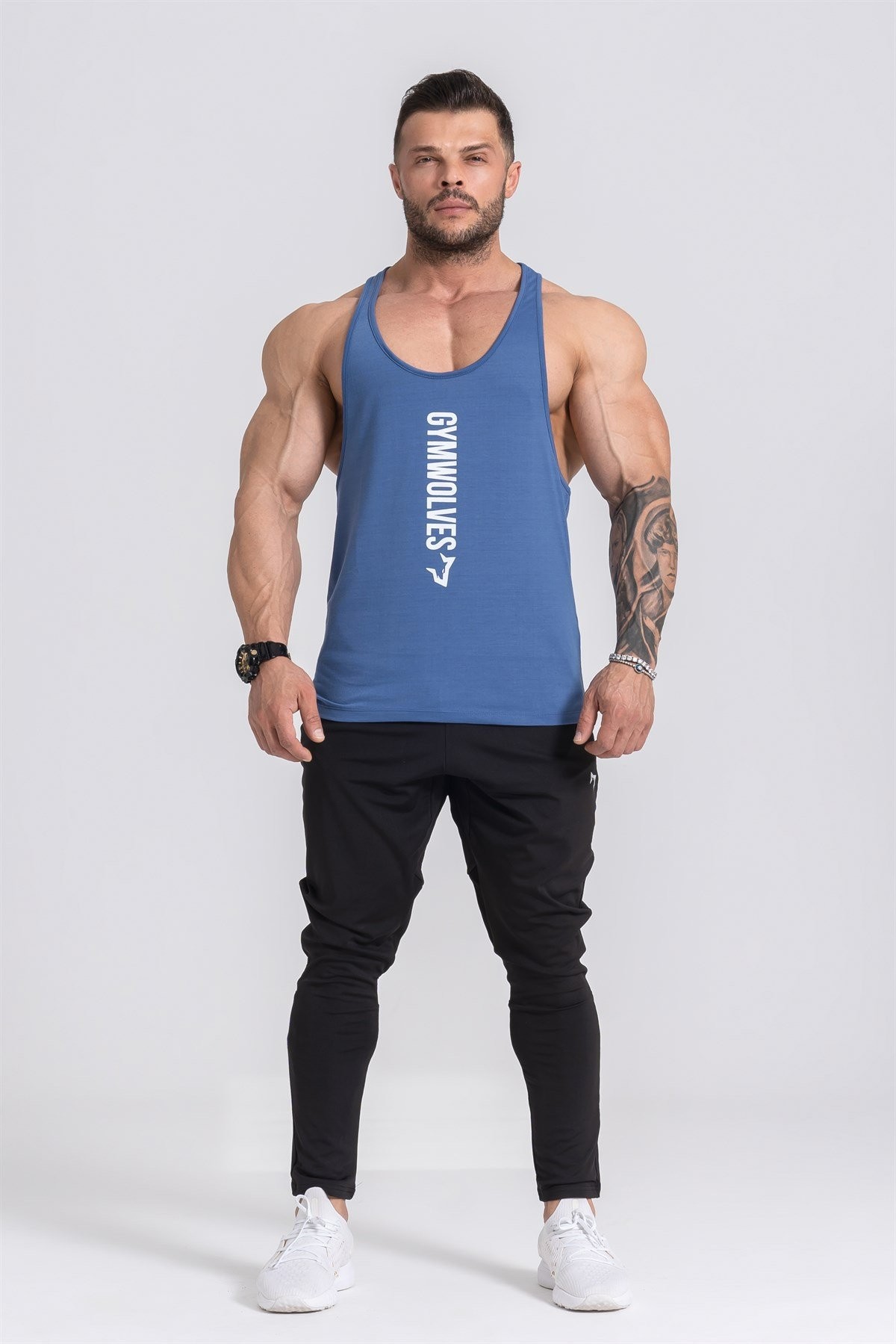 Gymwolves Erkek Spor Atleti İnce Askılı | İndigo | Stringer | Workout Tanktop |