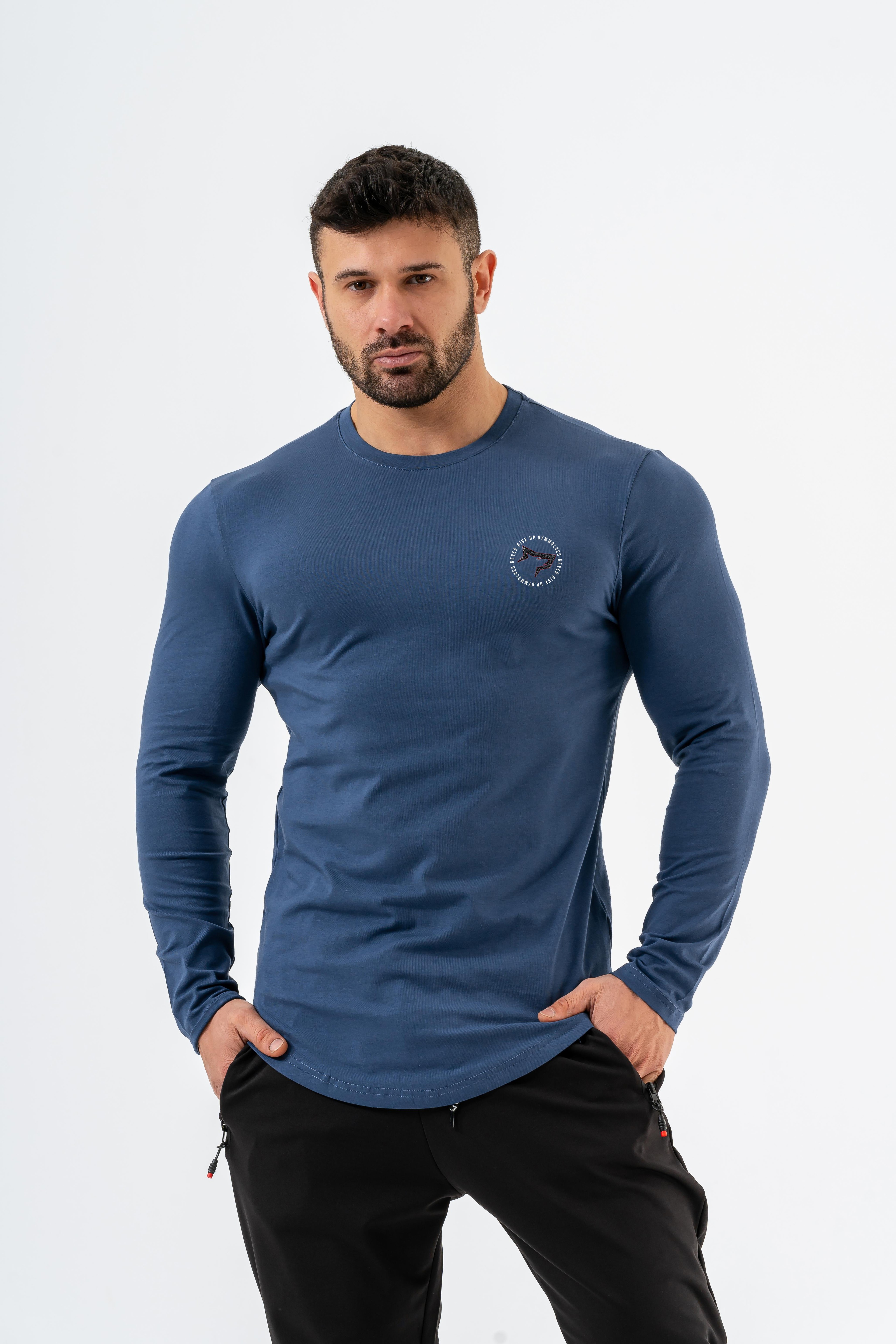 Gymwolves Erkek Spor Body | Erkek Uzun Kollu Spor T-Shirt | İndigo |