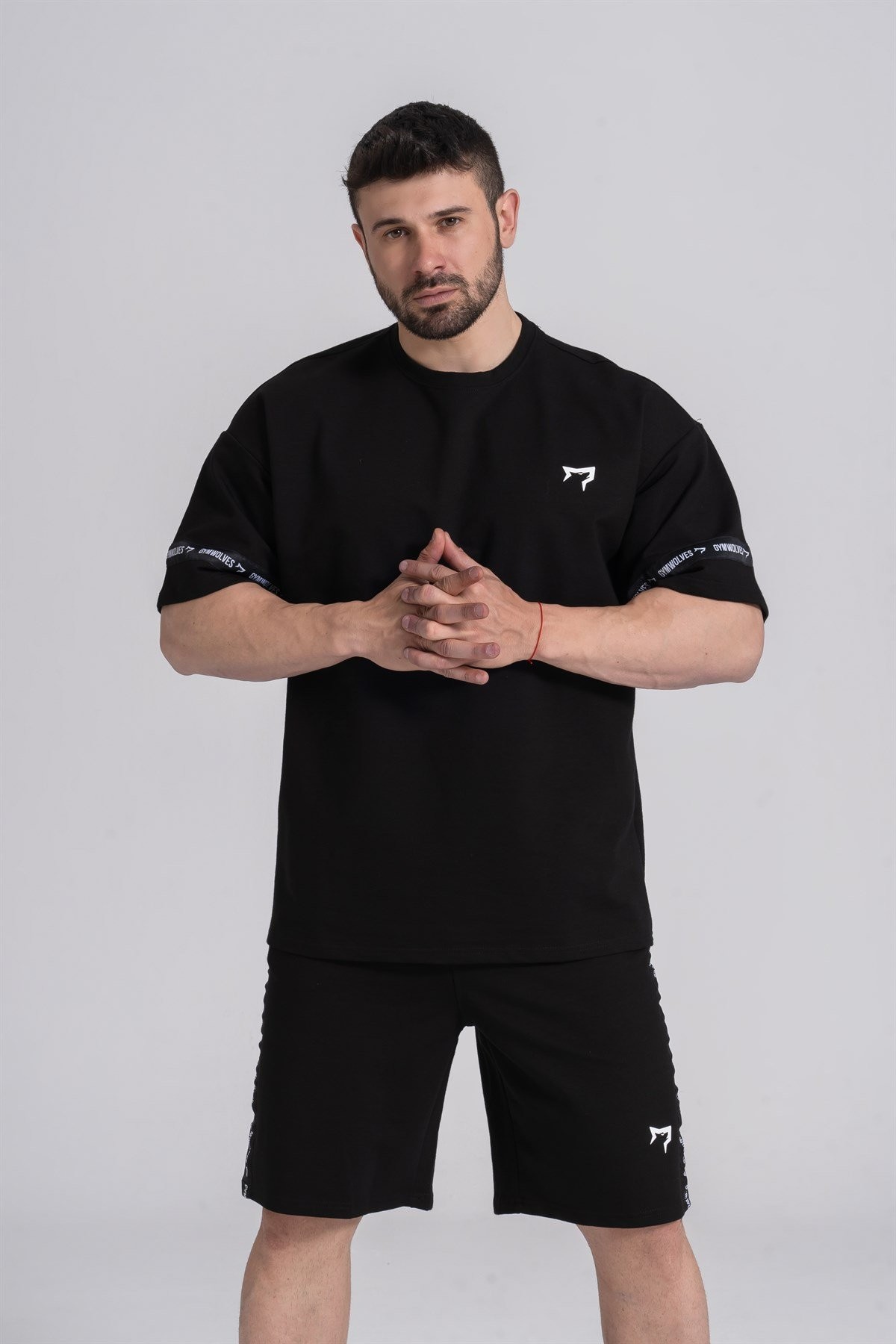 Gymwolves Erkek Şortlu Eşofman Takımı | Siyah | Over Size Şortlu Eşofman Takımı|
