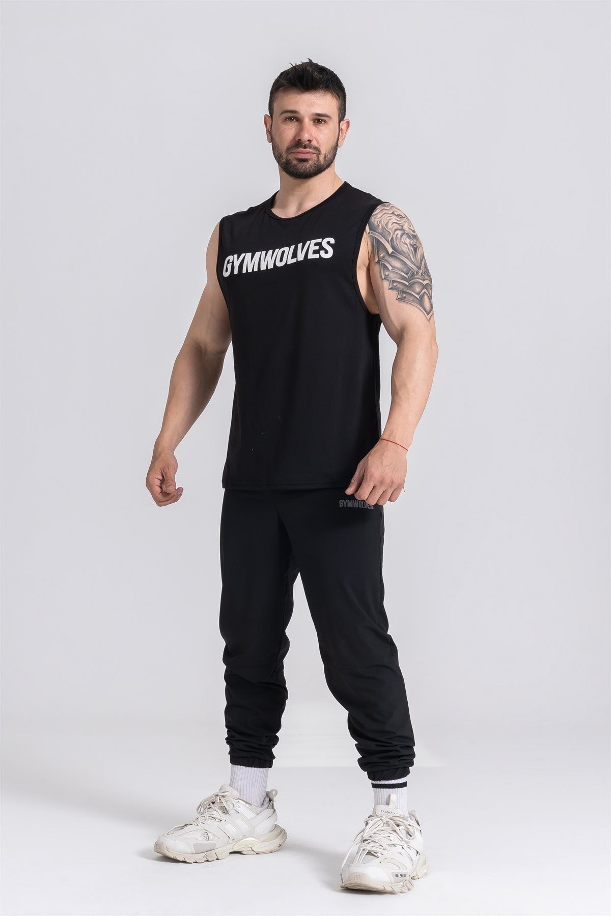 Gymwolves Erkek Kolsuz T-Shirt | Erkek Spor T-shirt | Siyah | Workout Tanktop |