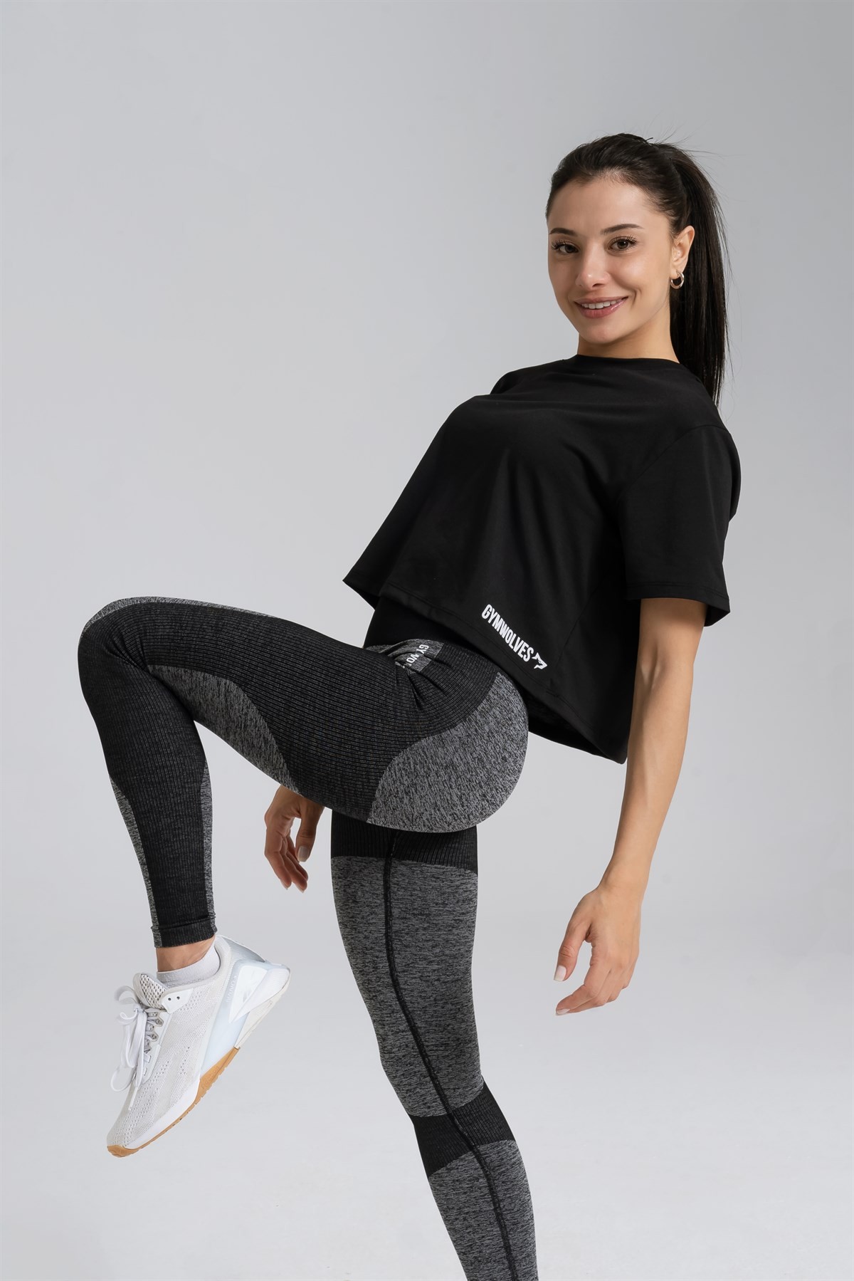 Gymwolves Relax Kadın Crop Tops | Siyah | Cotton Serisi |