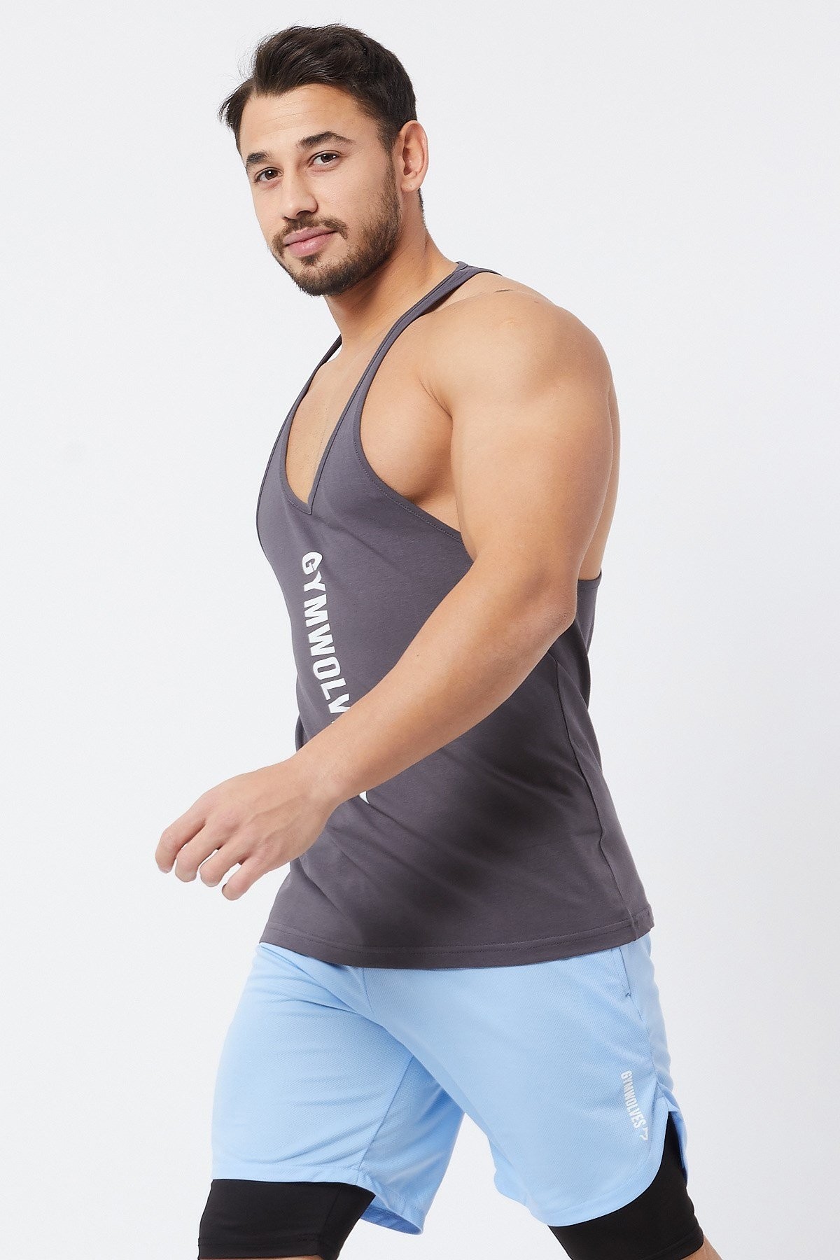 Gymwolves Erkek Spor Atleti İnce Askılı | Füme | Stringer | Workout Tanktop |