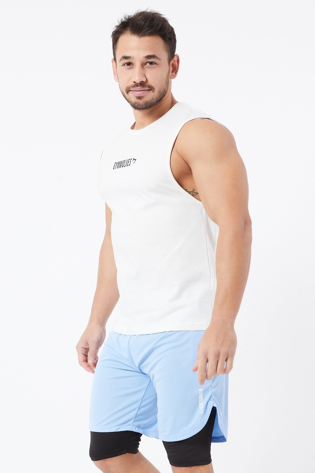 Gymwolves Erkek Kolsuz T-Shirt | Erkek Spor T-shirt | Krem | Workout Tanktop |