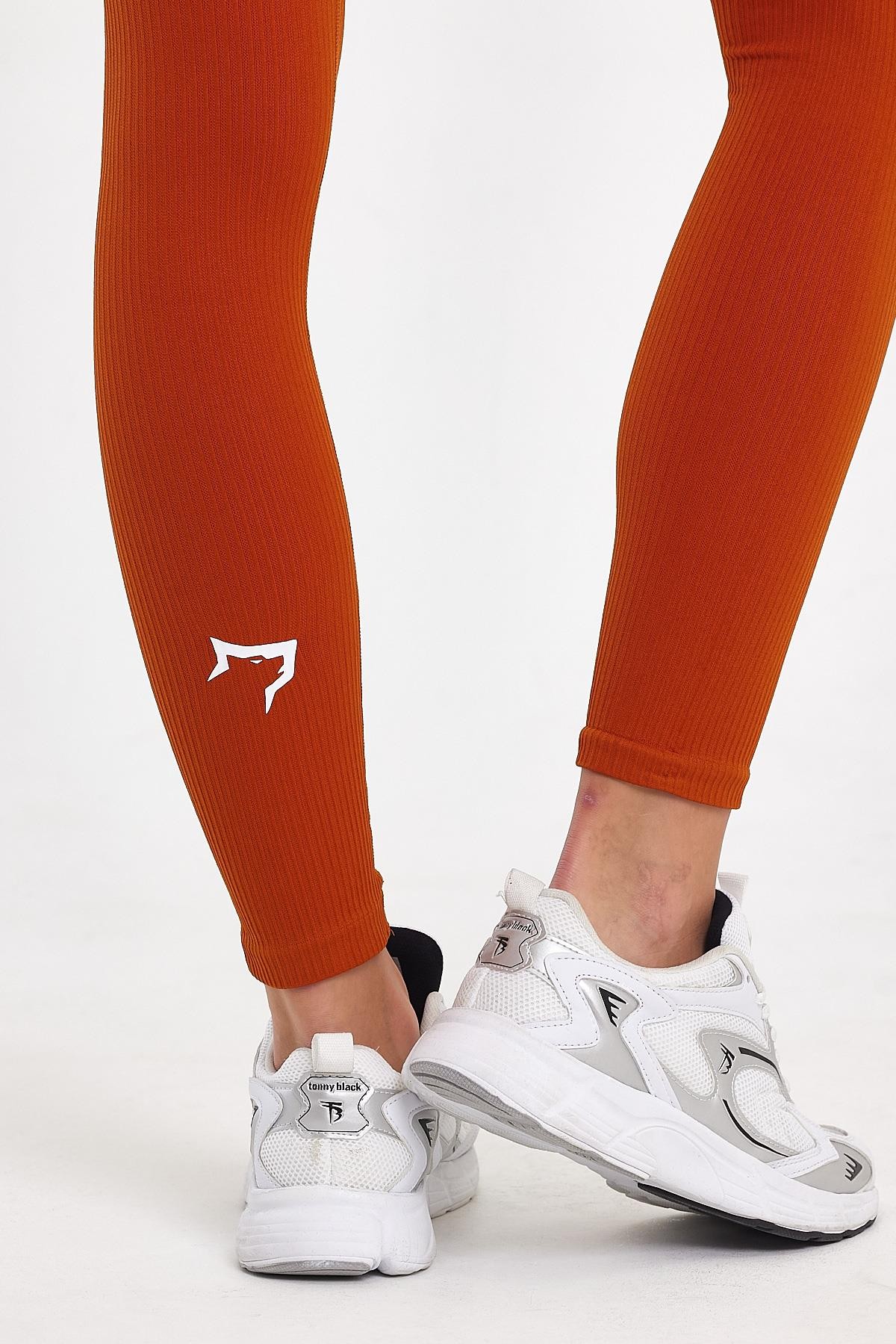 Gymwolves Dikişsiz Spor Tayt | Turuncu | Seamles Leggings | Kalın Fitilli |